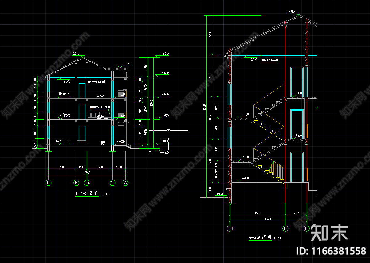 现代简约别墅建筑cad施工图下载【ID:1166381558】