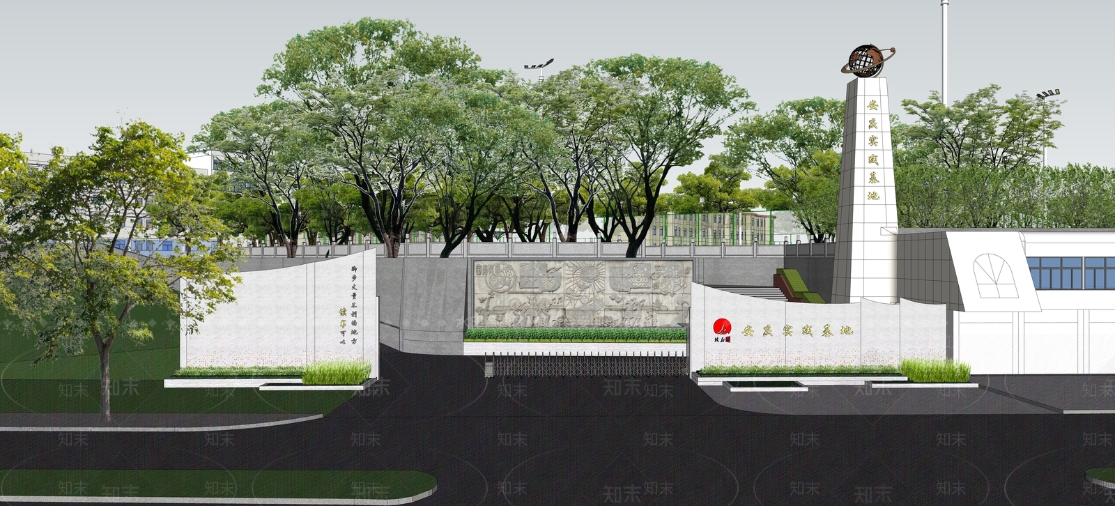 现代校园景观SU模型下载【ID:1166384544】