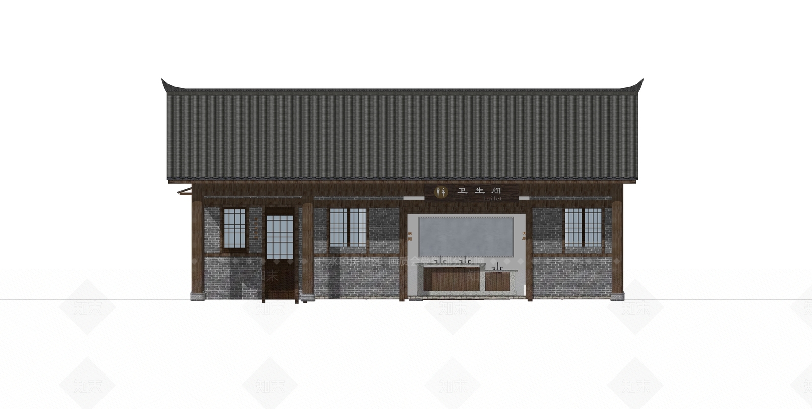 新中式风格建筑SU模型下载【ID:1166384283】