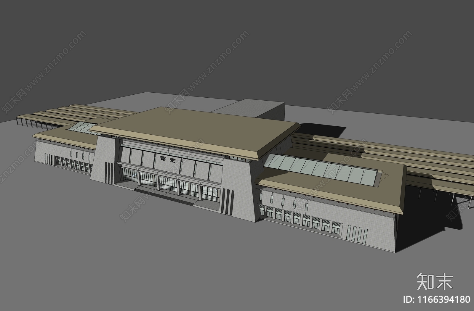 新中式现代火车站SU模型下载【ID:1166394180】