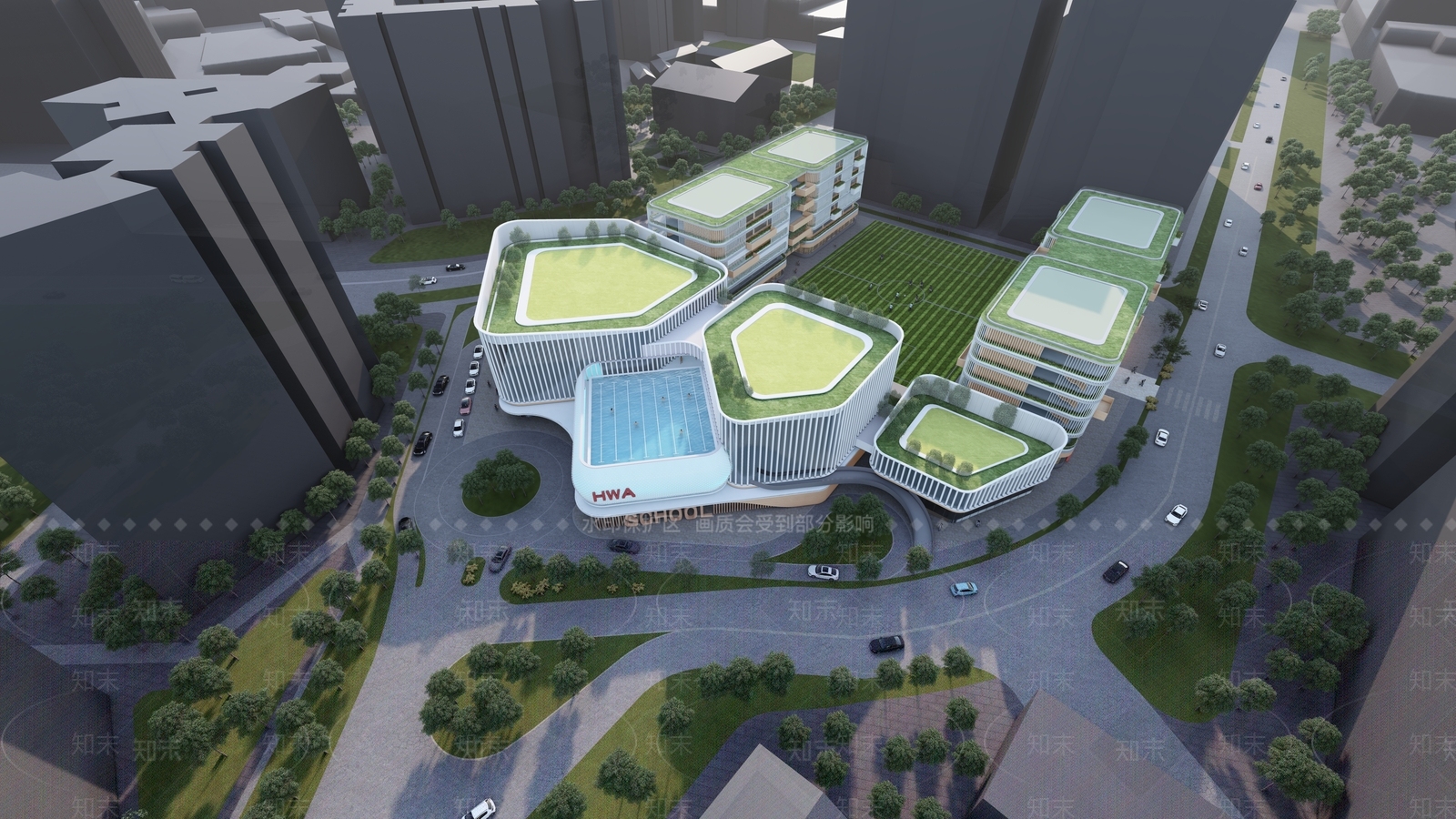 现代简约学校建筑SU模型下载【ID:1166504825】