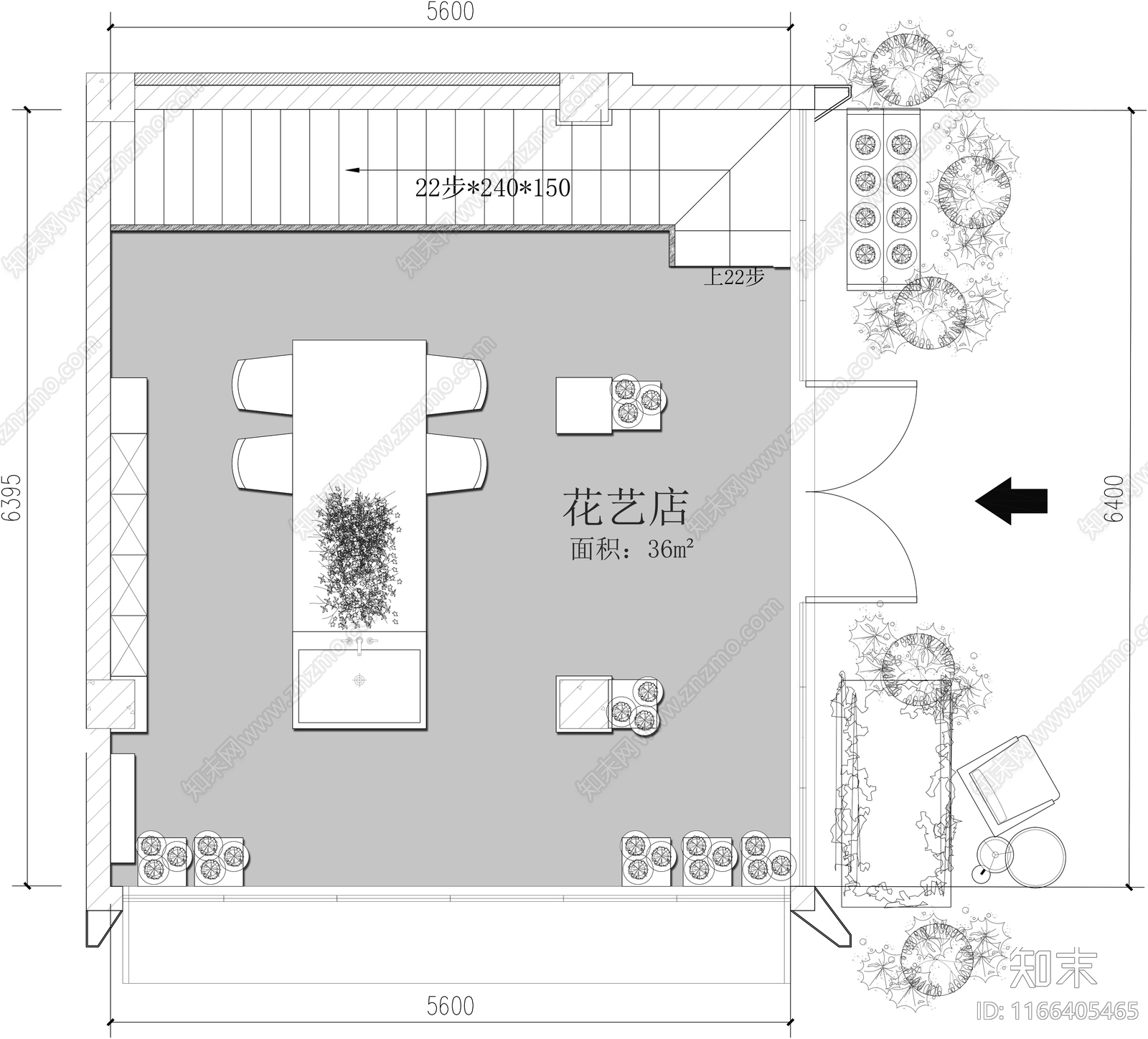 现代花店施工图下载【ID:1166405465】