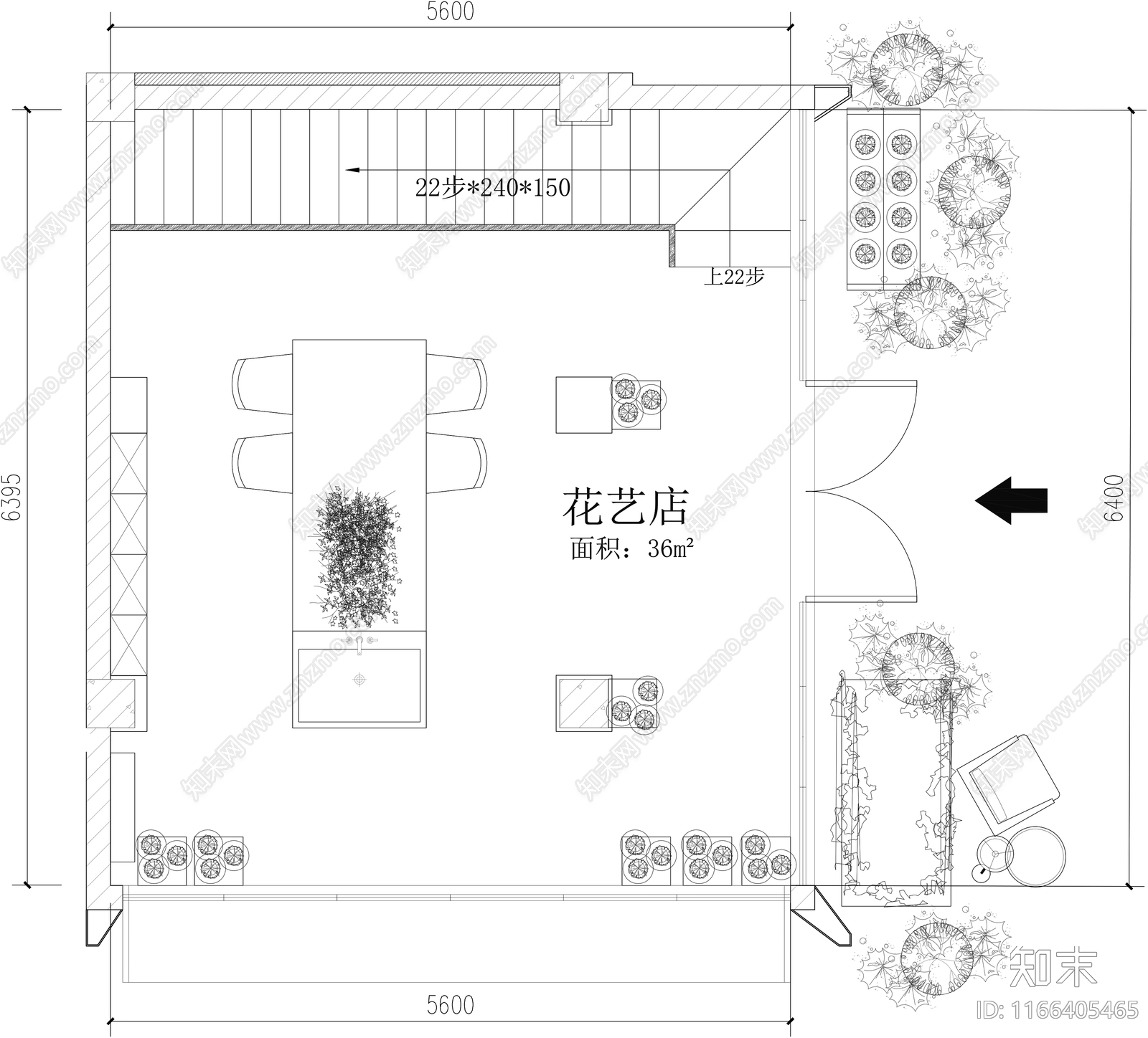 现代花店施工图下载【ID:1166405465】