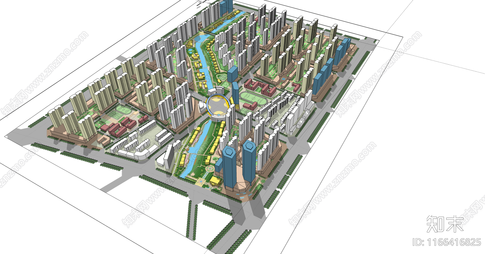 现代鸟瞰规划SU模型下载【ID:1166416825】