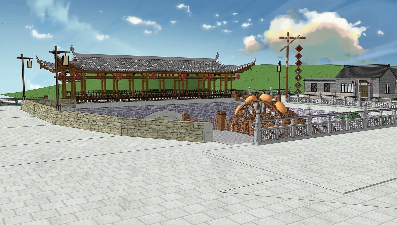 新中式中式乡村公园SU模型下载【ID:1166425853】