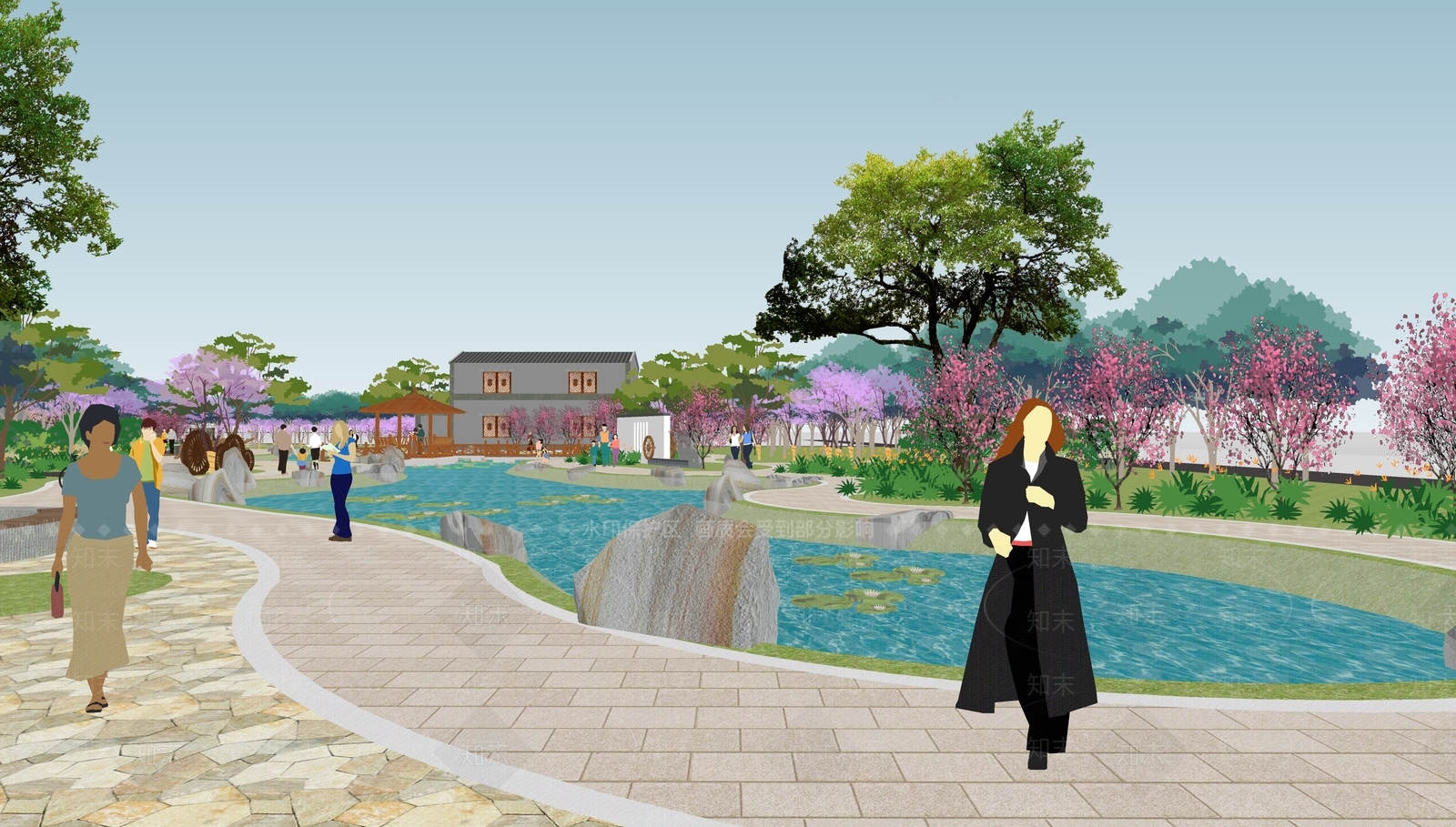 新中式中式乡村公园SU模型下载【ID:1166427496】