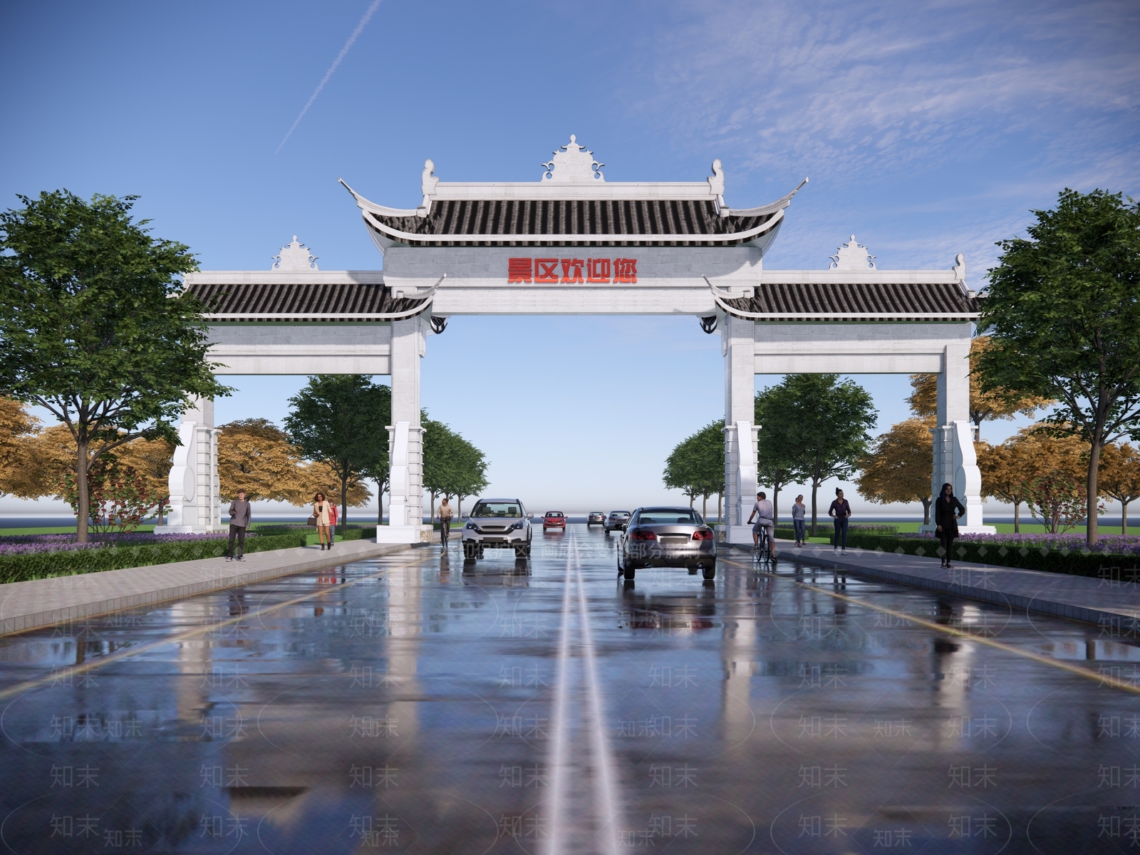 中式入口大门SU模型下载【ID:1166430506】
