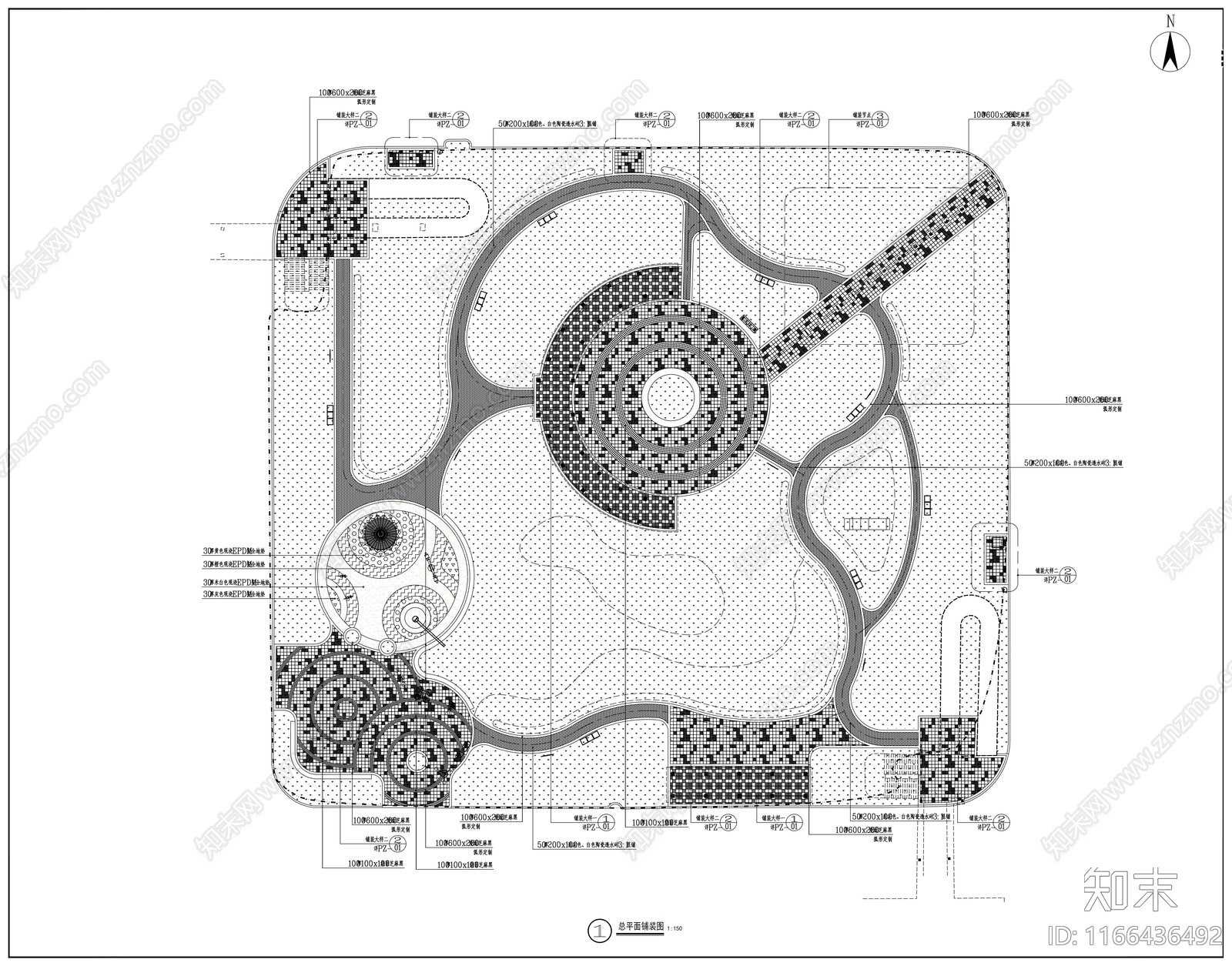 现代公园景观cad施工图下载【ID:1166436492】