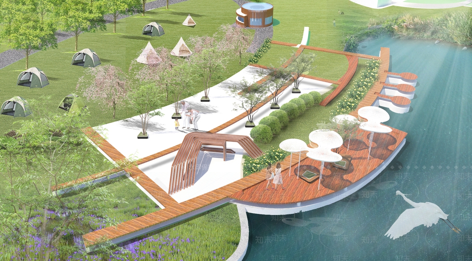 现代滨水景观SU模型下载【ID:1166439484】