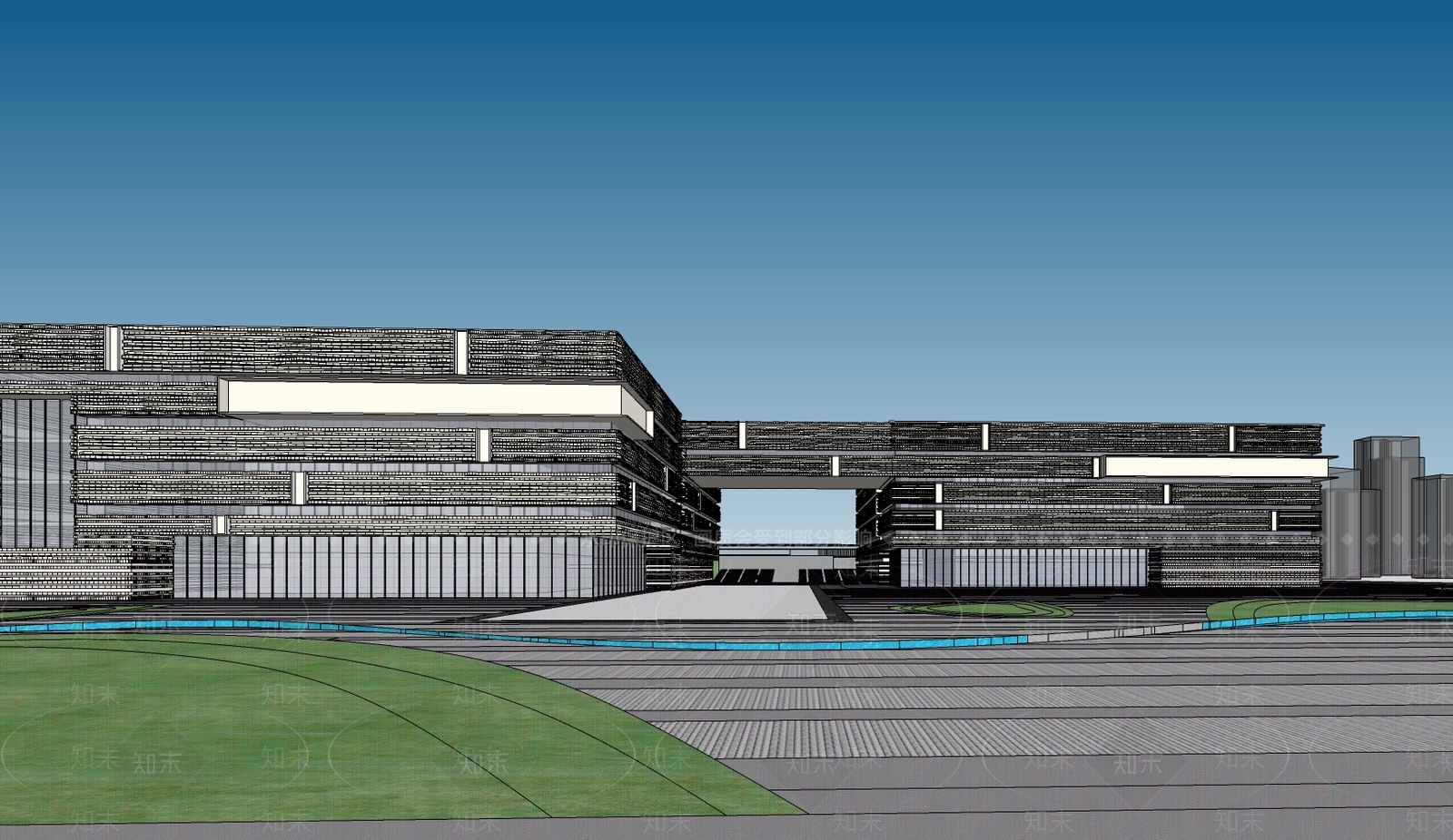 新中式图书馆建筑SU模型下载【ID:1166456464】