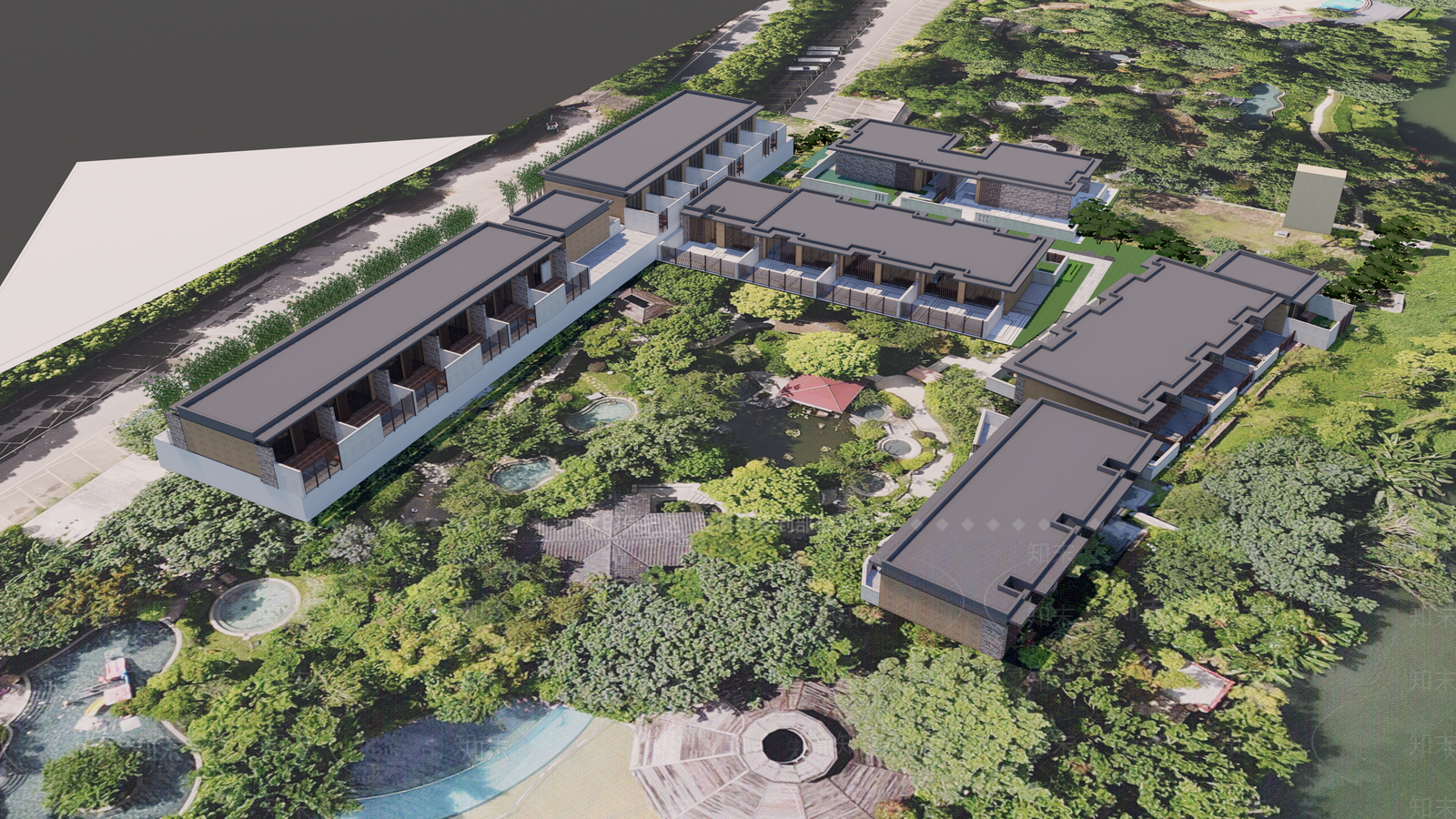 禅意轻奢民宿建筑SU模型下载【ID:1166458203】