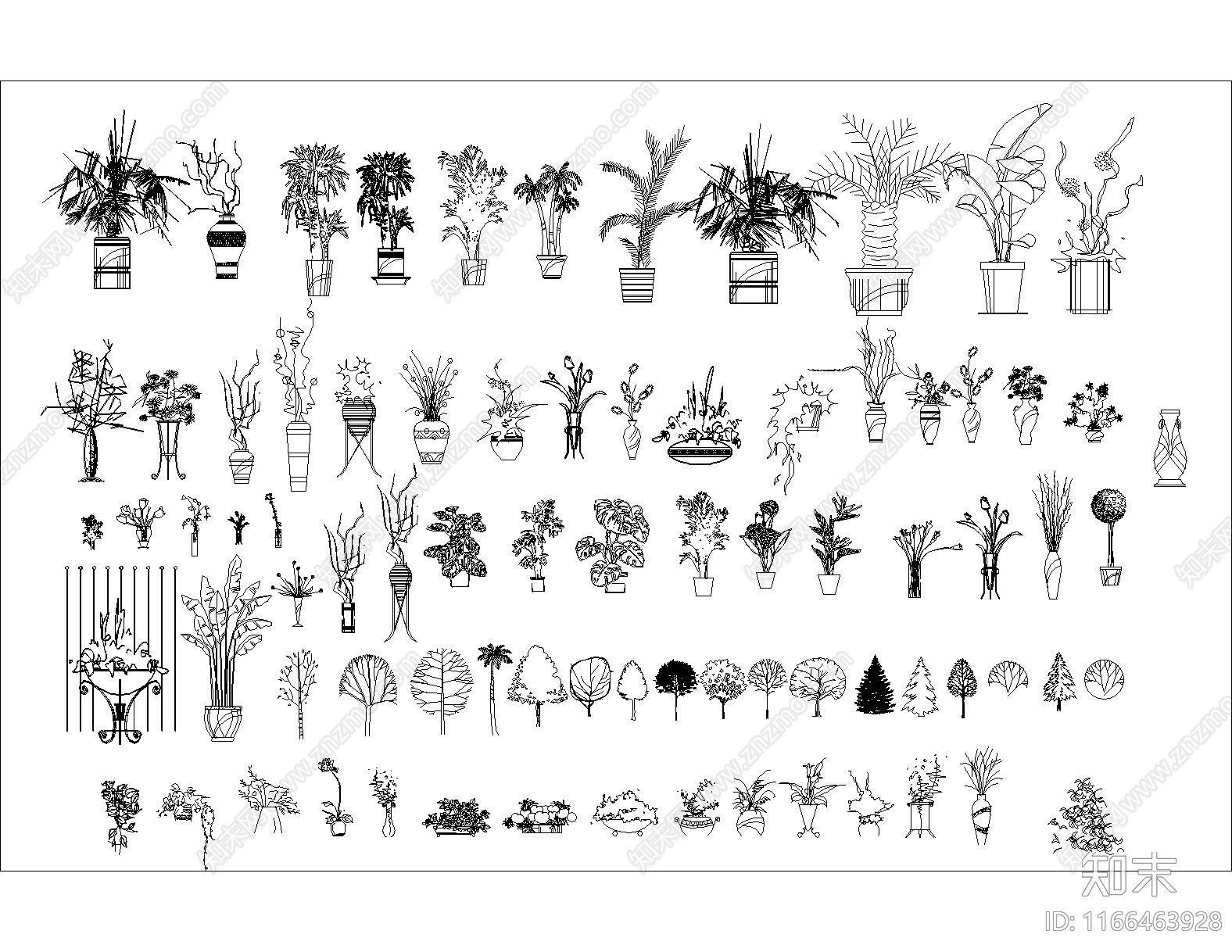 中式现代植物配置图库施工图下载【ID:1166463928】