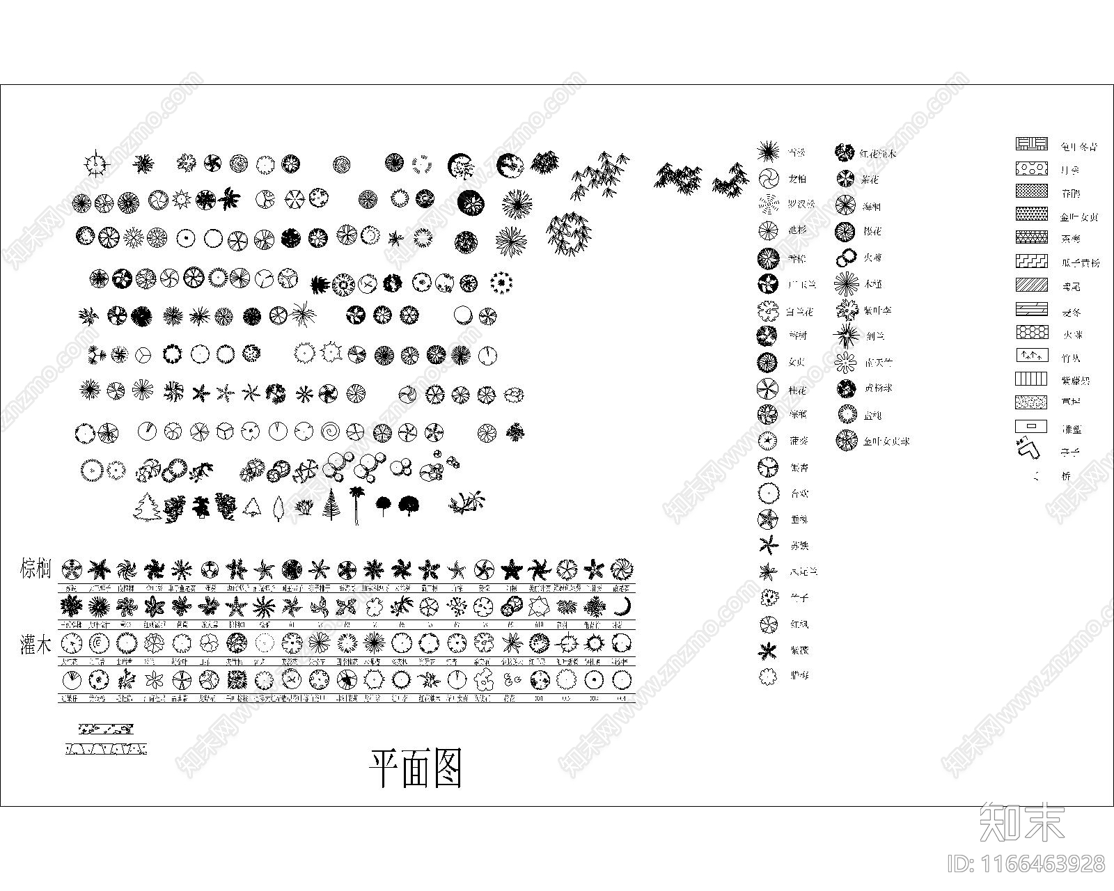 中式现代植物配置图库施工图下载【ID:1166463928】