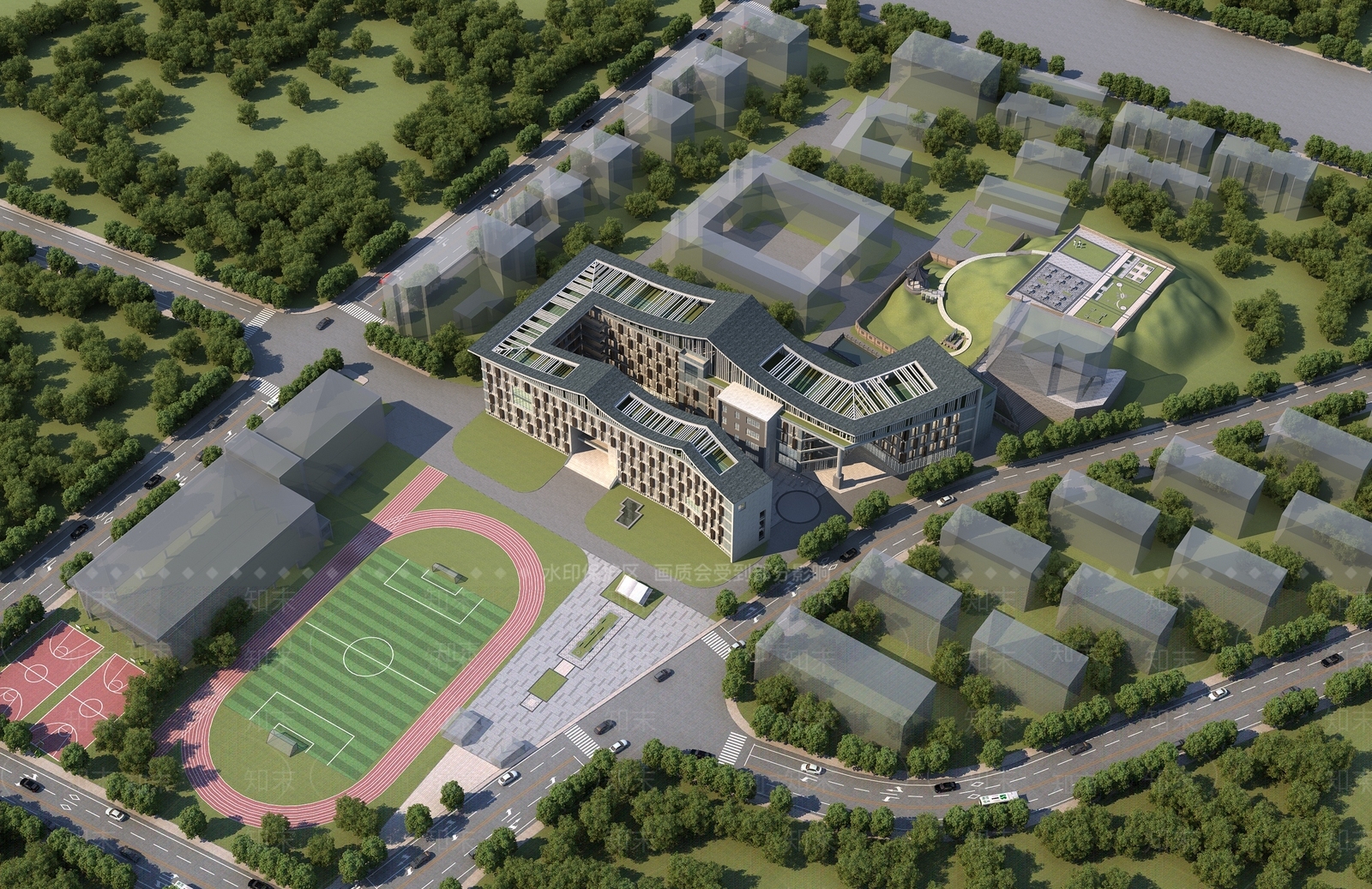 欧式学校外观3D模型下载【ID:1166486268】