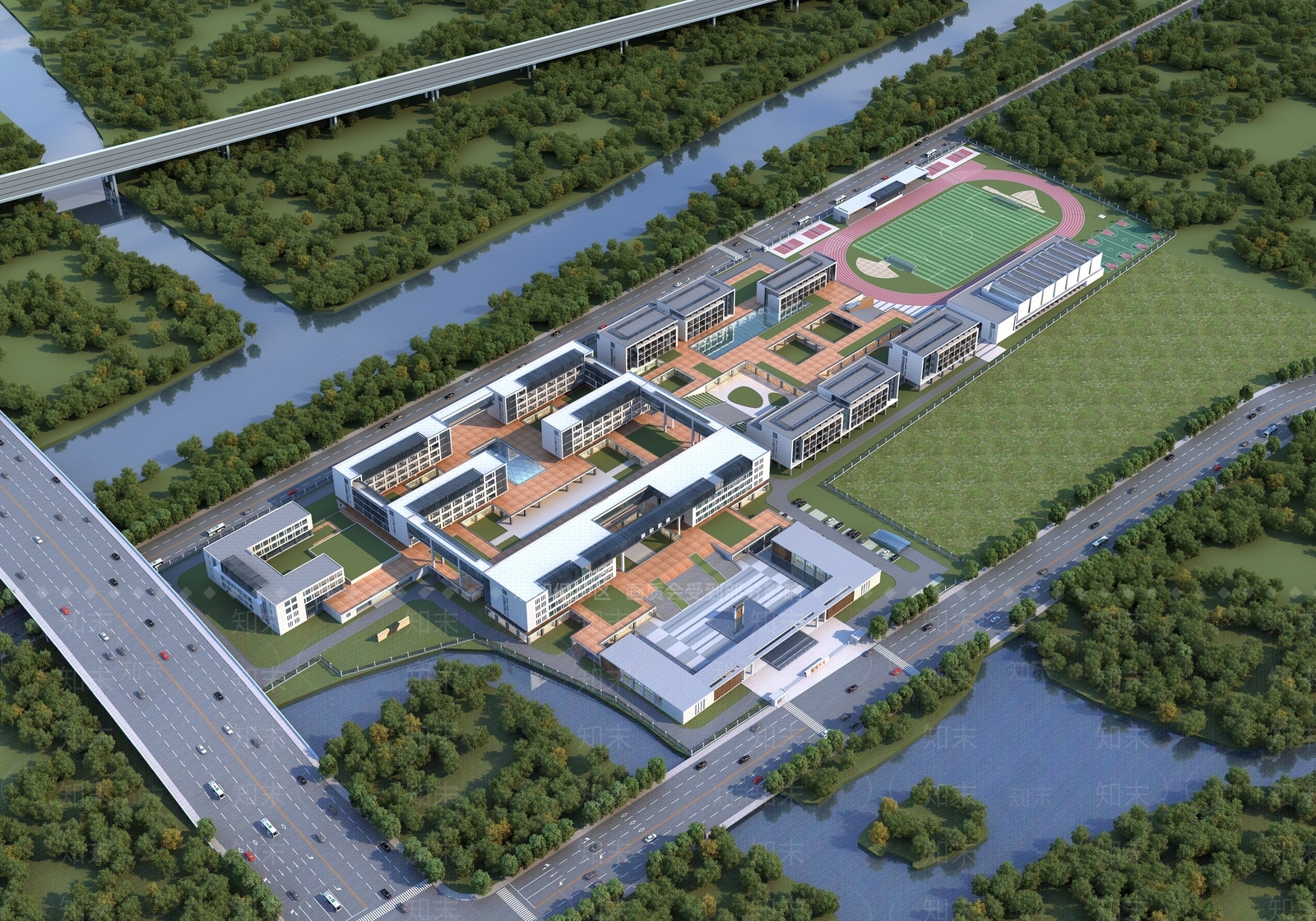 现代学校外观3D模型下载【ID:1166486466】