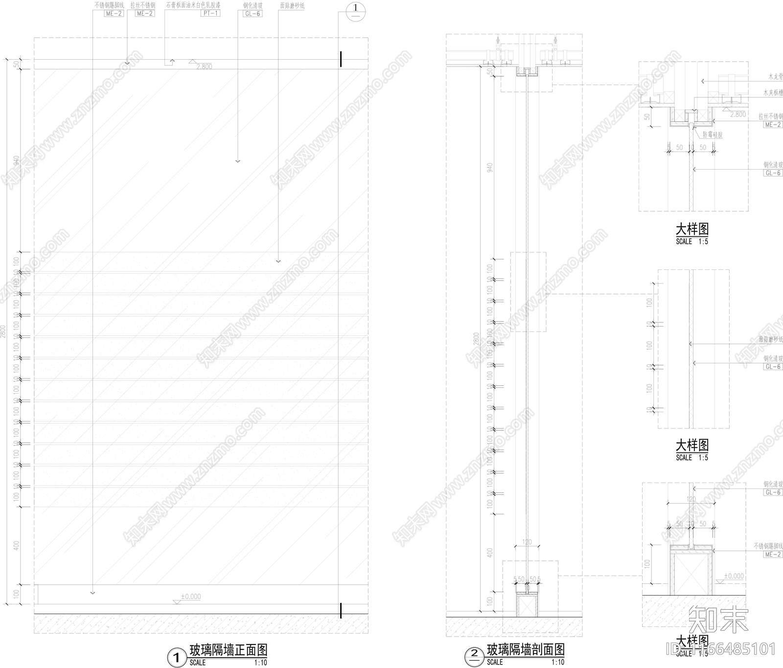 现代墙面节点cad施工图下载【ID:1166485101】