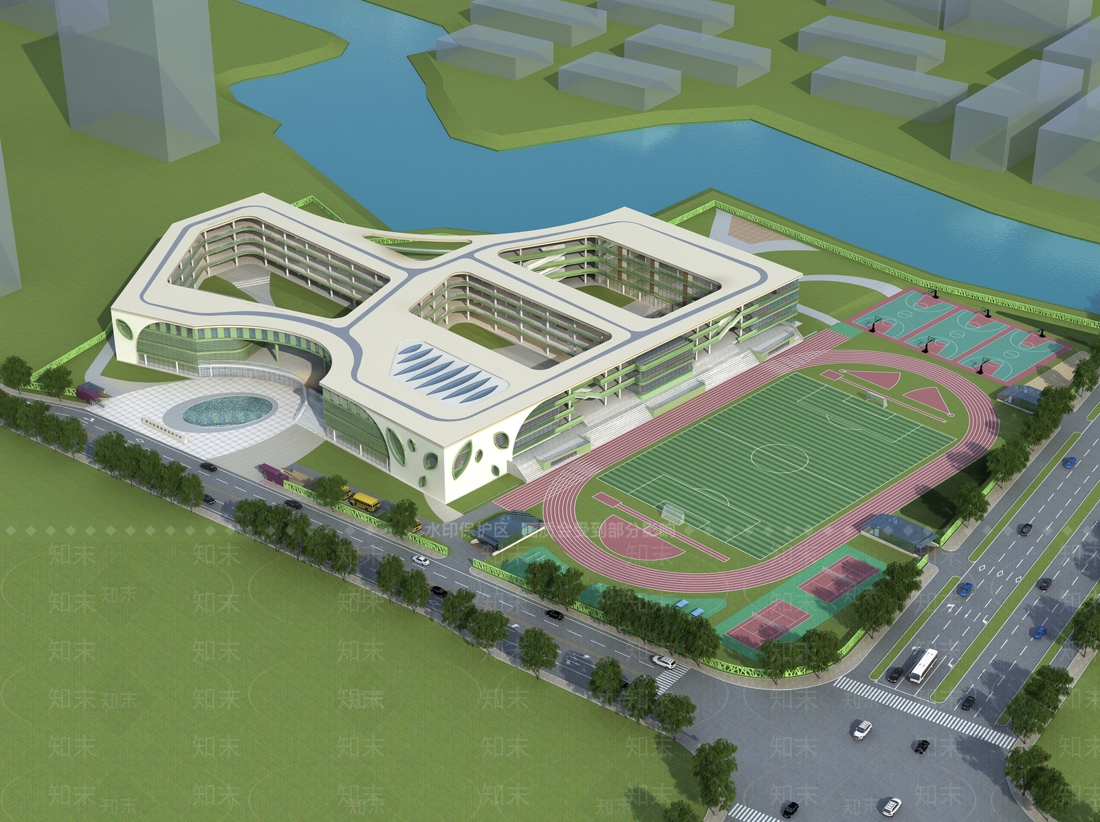 现代学校外观3D模型下载【ID:1166487318】