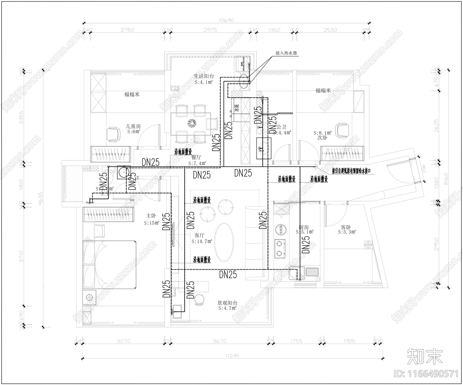 现代整体家装空间cad施工图下载【ID:1166490571】