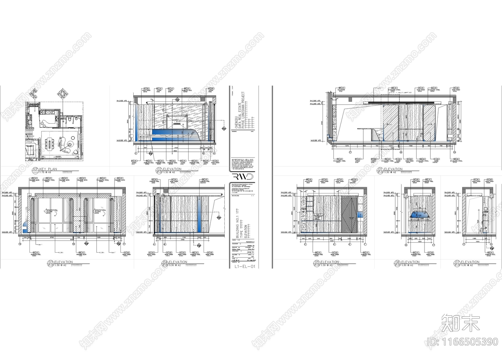 现代整体家装空间cad施工图下载【ID:1166505390】