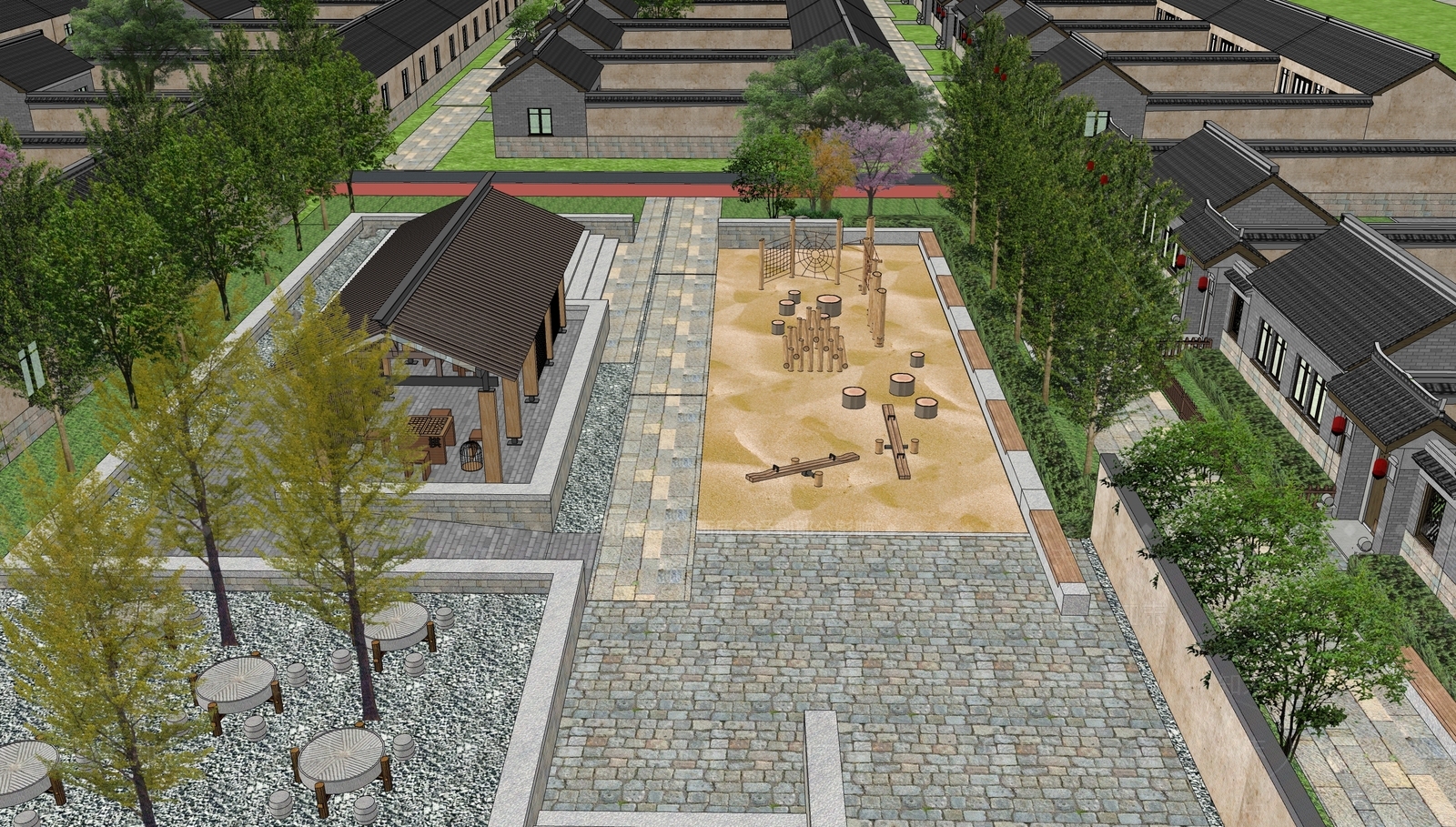 新中式现代乡村民房SU模型下载【ID:1166521242】