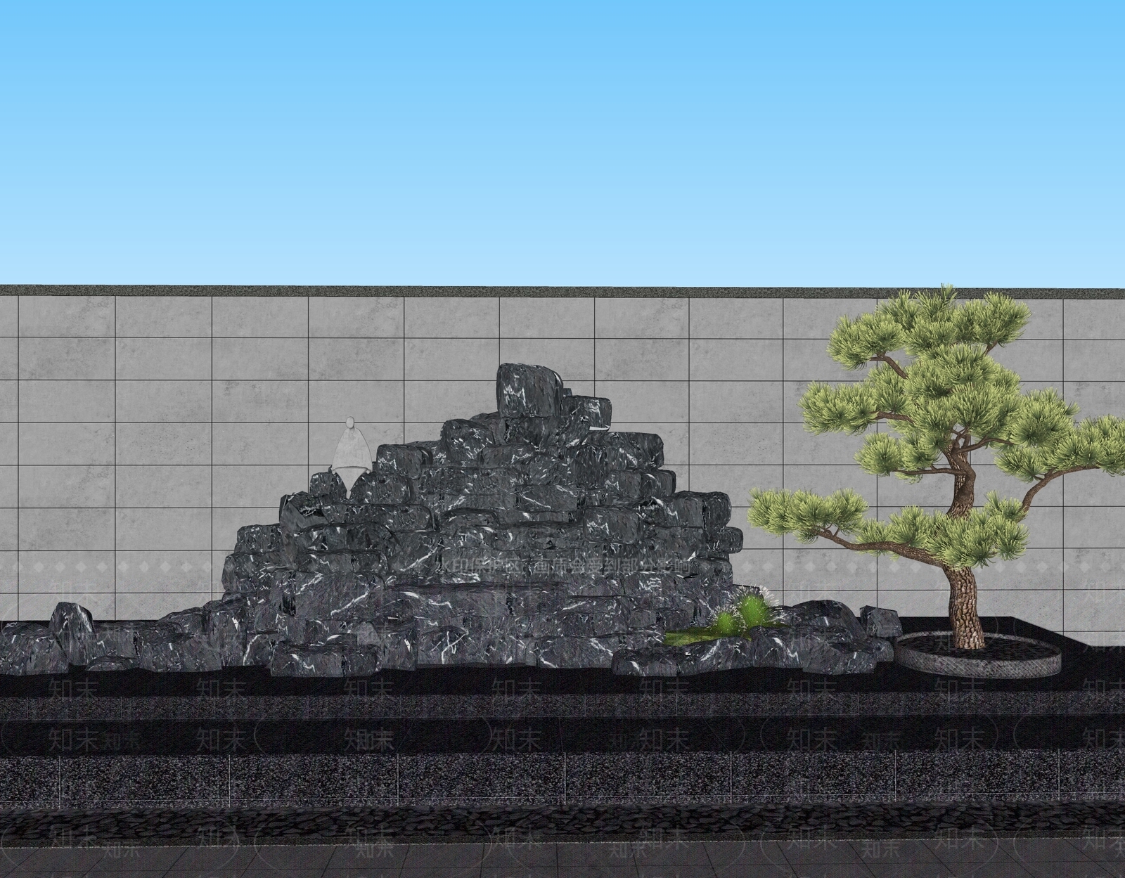 新中式别墅庭院SU模型下载【ID:1166546652】