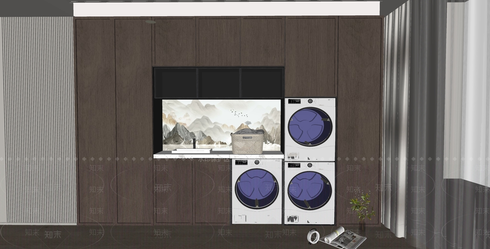 侘寂中古洗衣机柜SU模型下载【ID:1166547772】