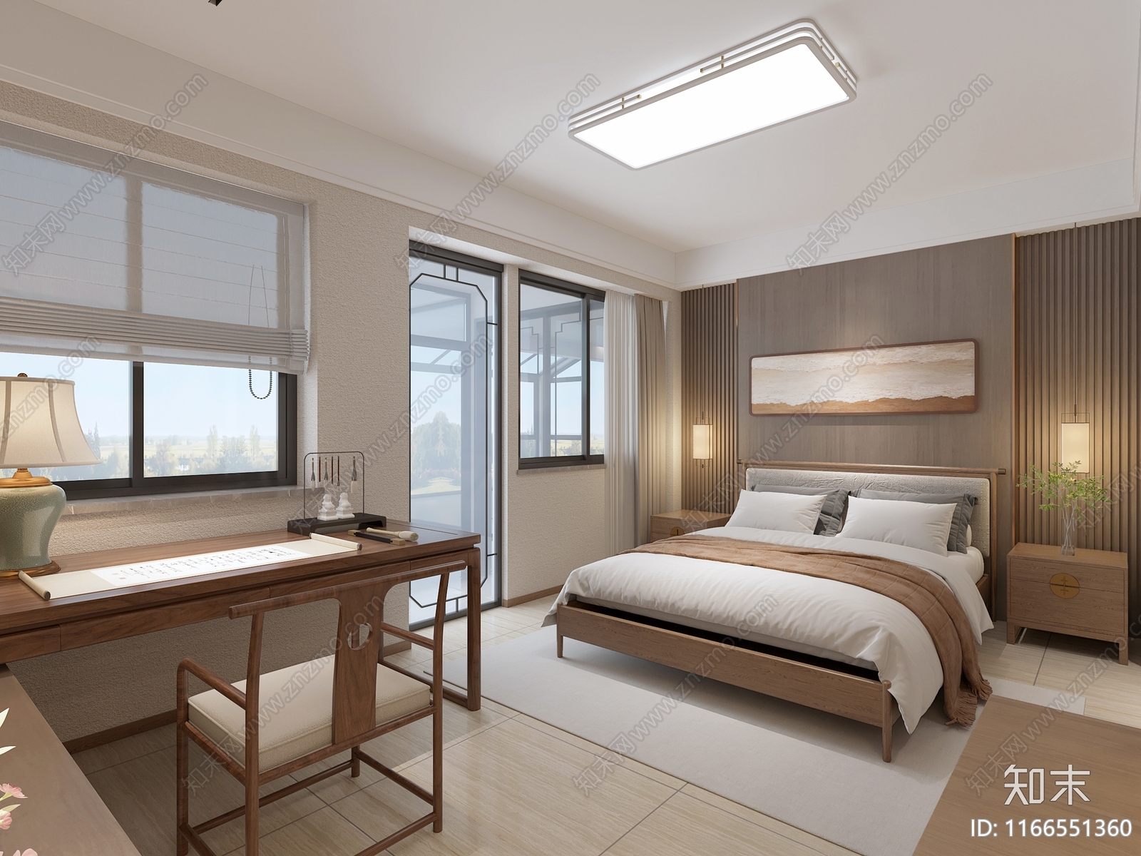 新中式现代家居卧室3D模型下载【ID:1166551360】