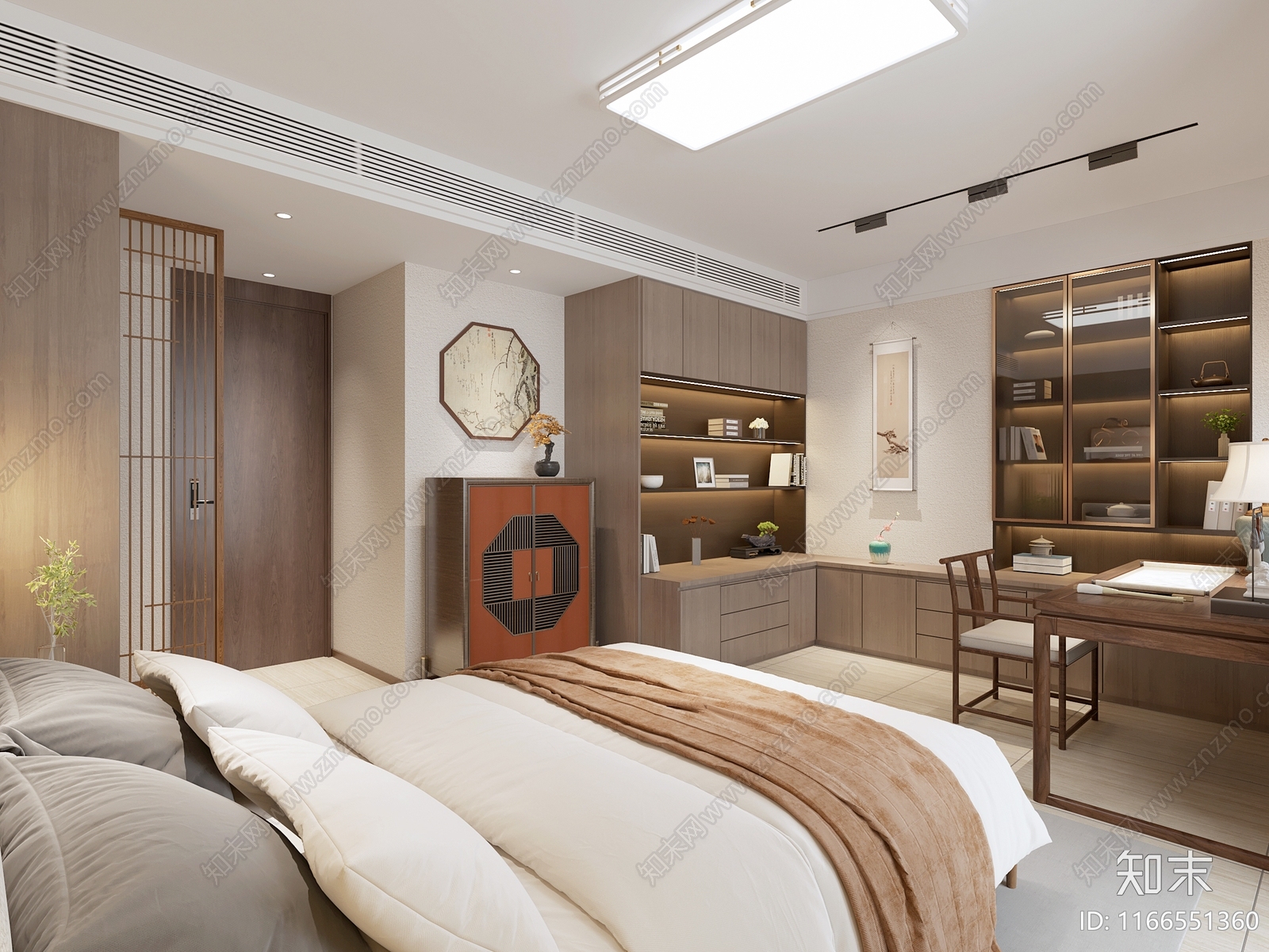 新中式现代家居卧室3D模型下载【ID:1166551360】
