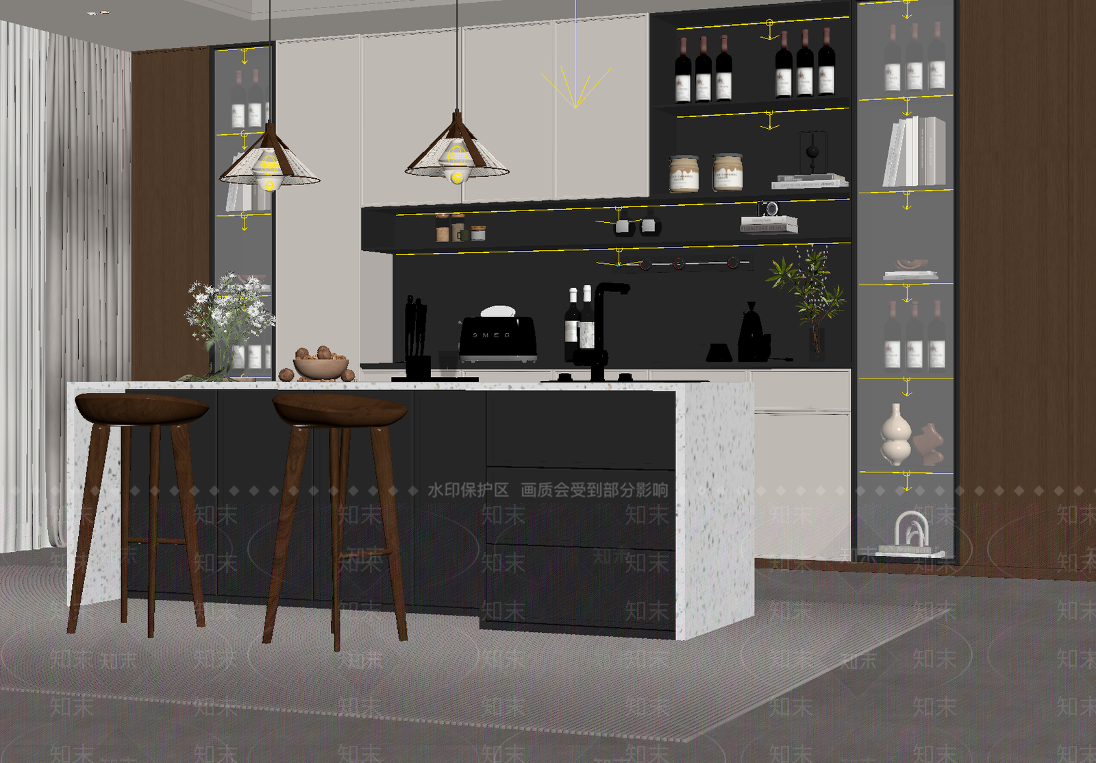 中古侘寂家居餐厅SU模型下载【ID:1166553420】