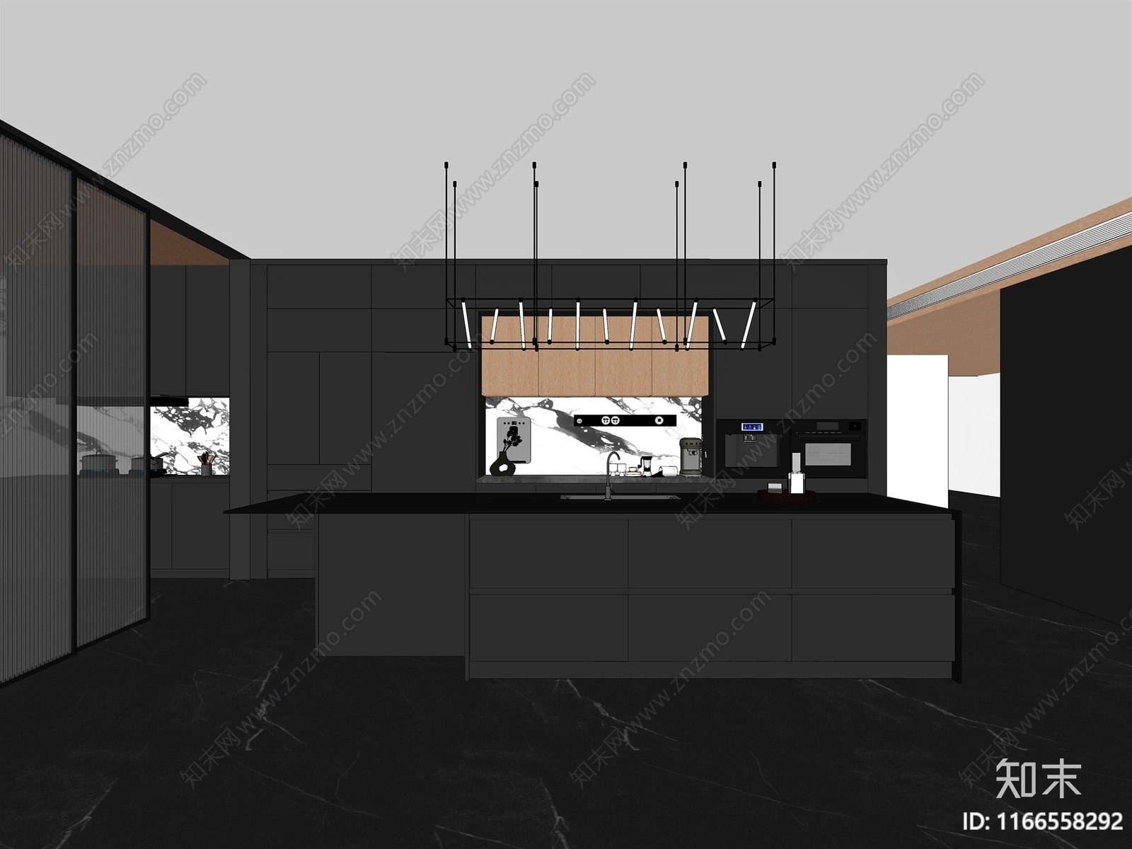 现代意式开放式厨房SU模型下载【ID:1166558292】