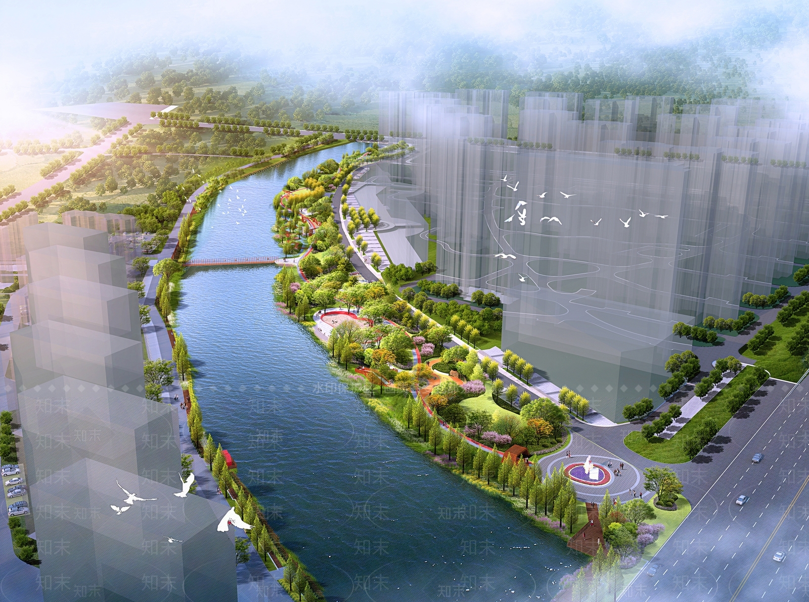 现代滨水景观SU模型下载【ID:1166559804】