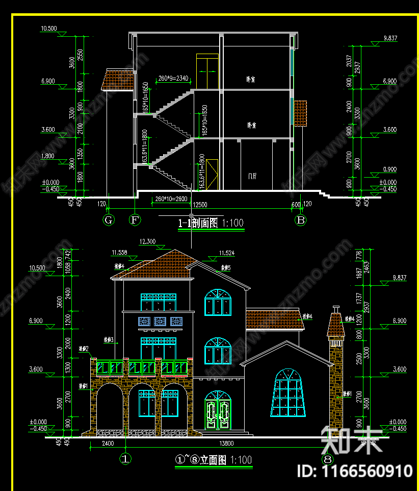 现代简约别墅建筑cad施工图下载【ID:1166560910】