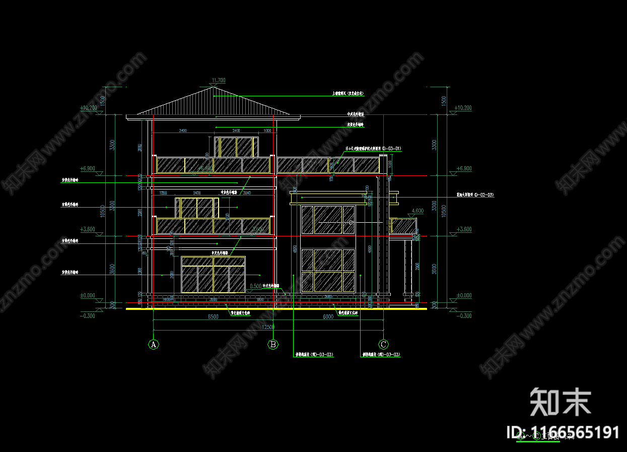 中式别墅建筑施工图下载【ID:1166565191】