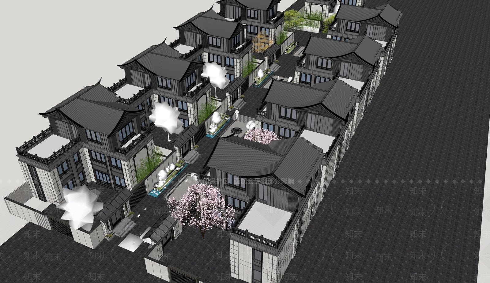 新中式四合院SU模型下载【ID:1166591588】