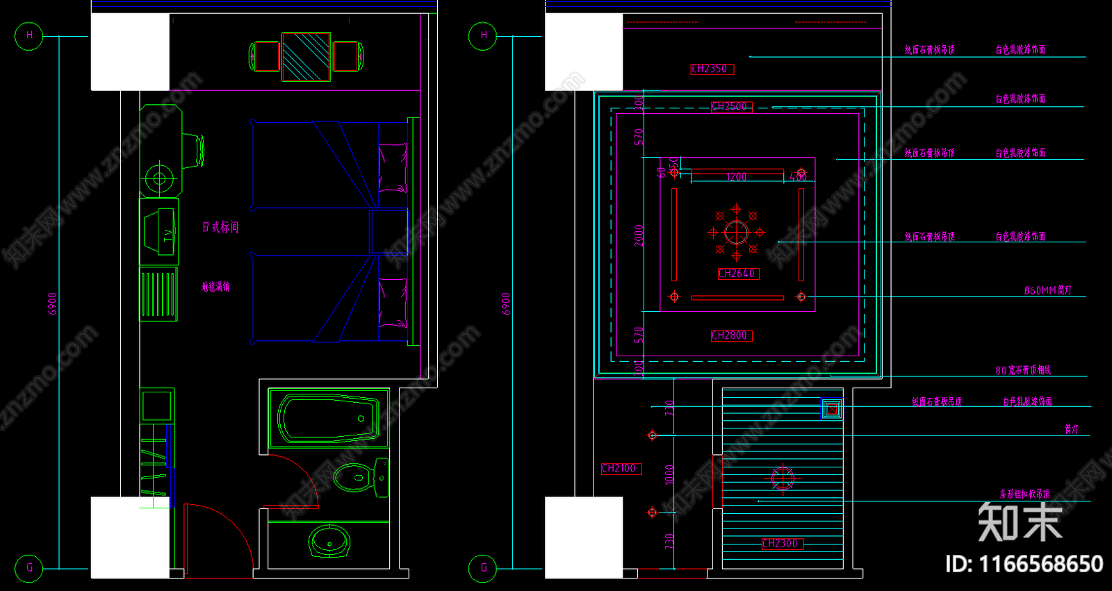 现代日式酒店施工图下载【ID:1166568650】