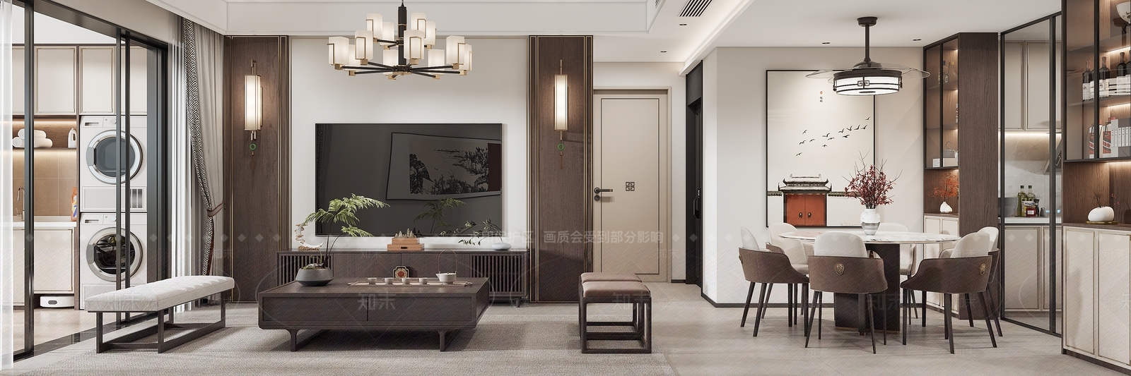 新中式客餐厅3D模型下载【ID:1214663260】