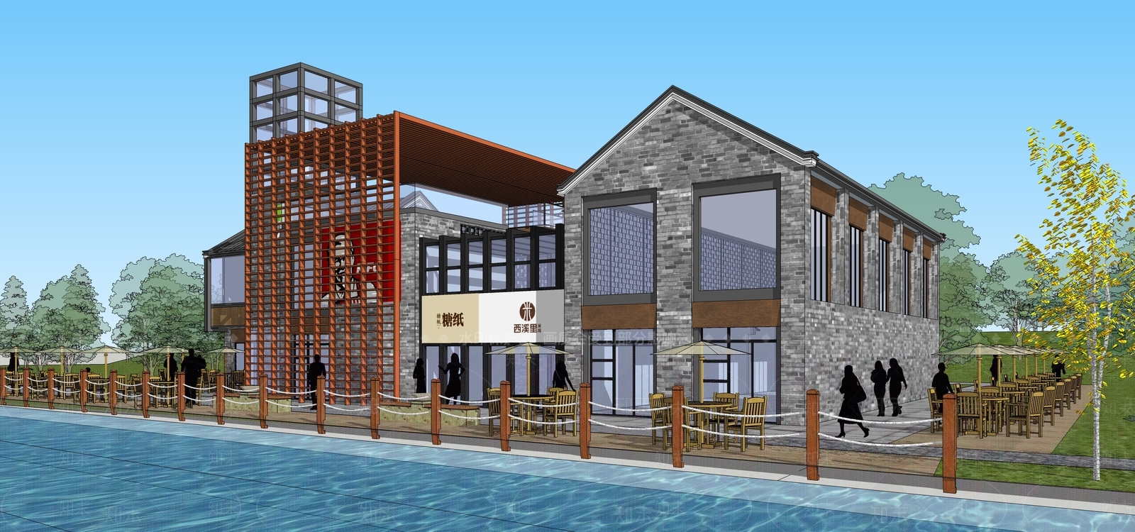 新中式轻奢餐饮建筑SU模型下载【ID:1166583077】