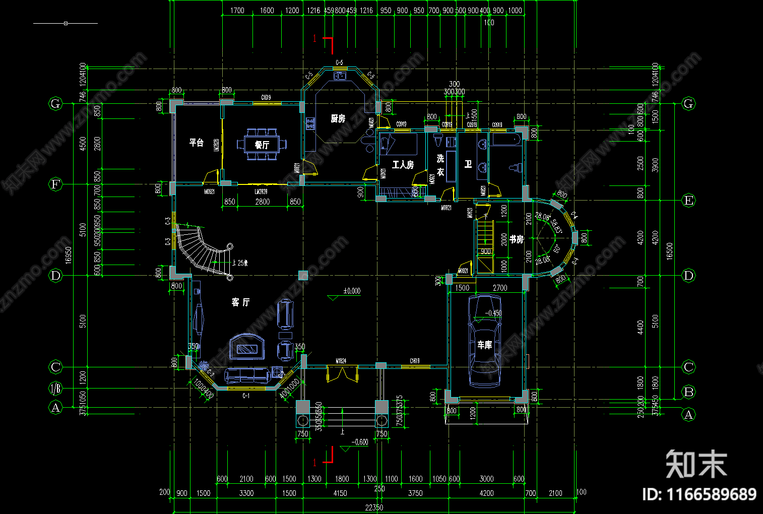 现代欧式别墅建筑施工图下载【ID:1166589689】