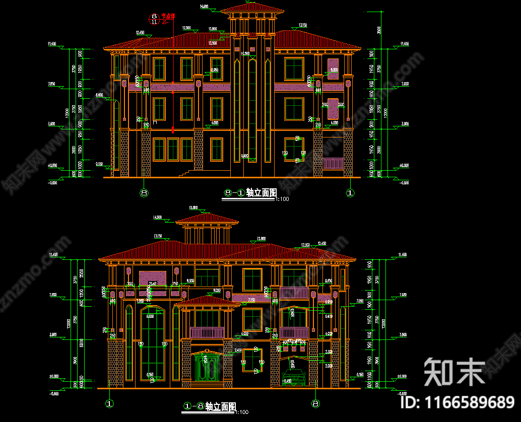 现代欧式别墅建筑施工图下载【ID:1166589689】