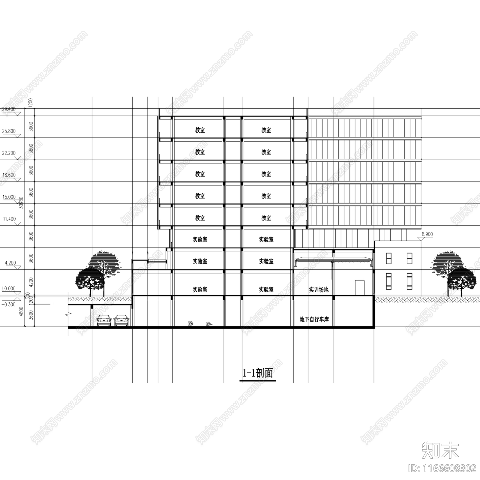 现代学校建筑cad施工图下载【ID:1166608302】