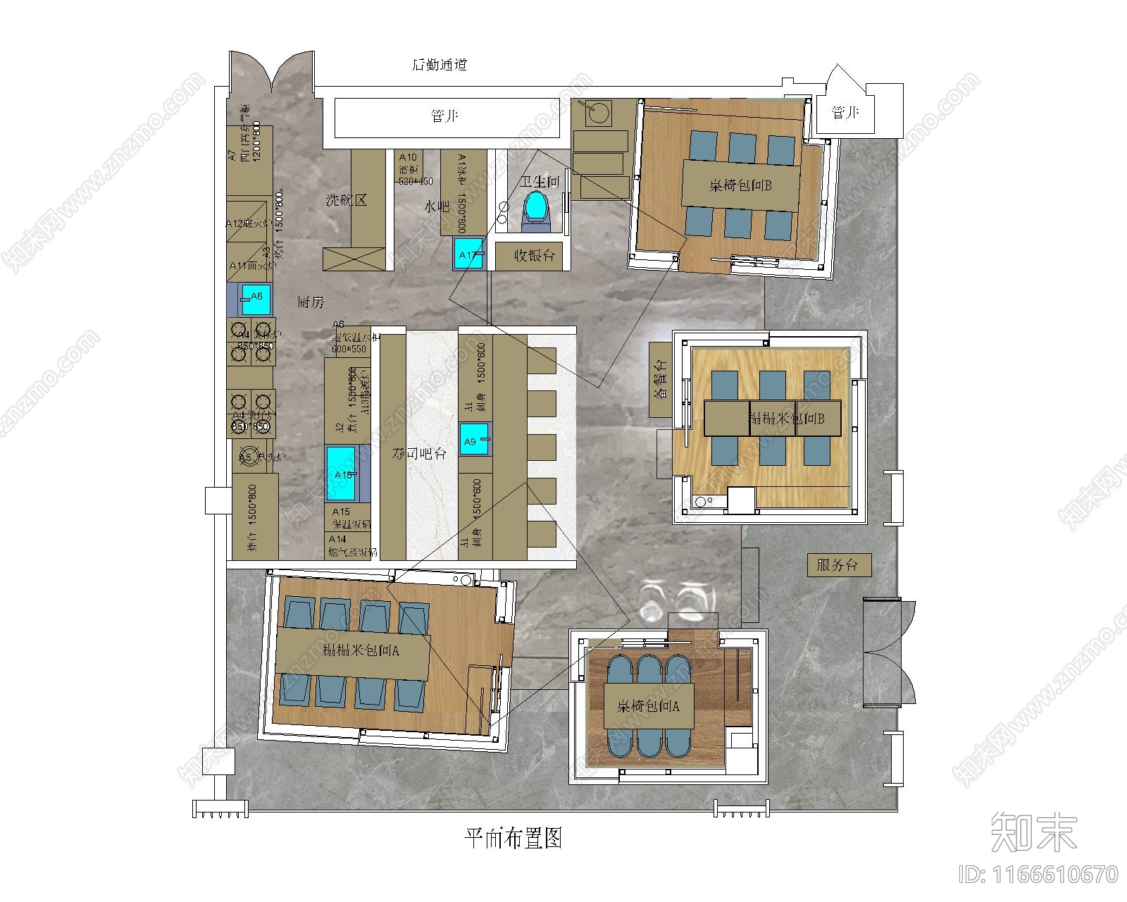 日式禅意其他餐饮空间cad施工图下载【ID:1166610670】