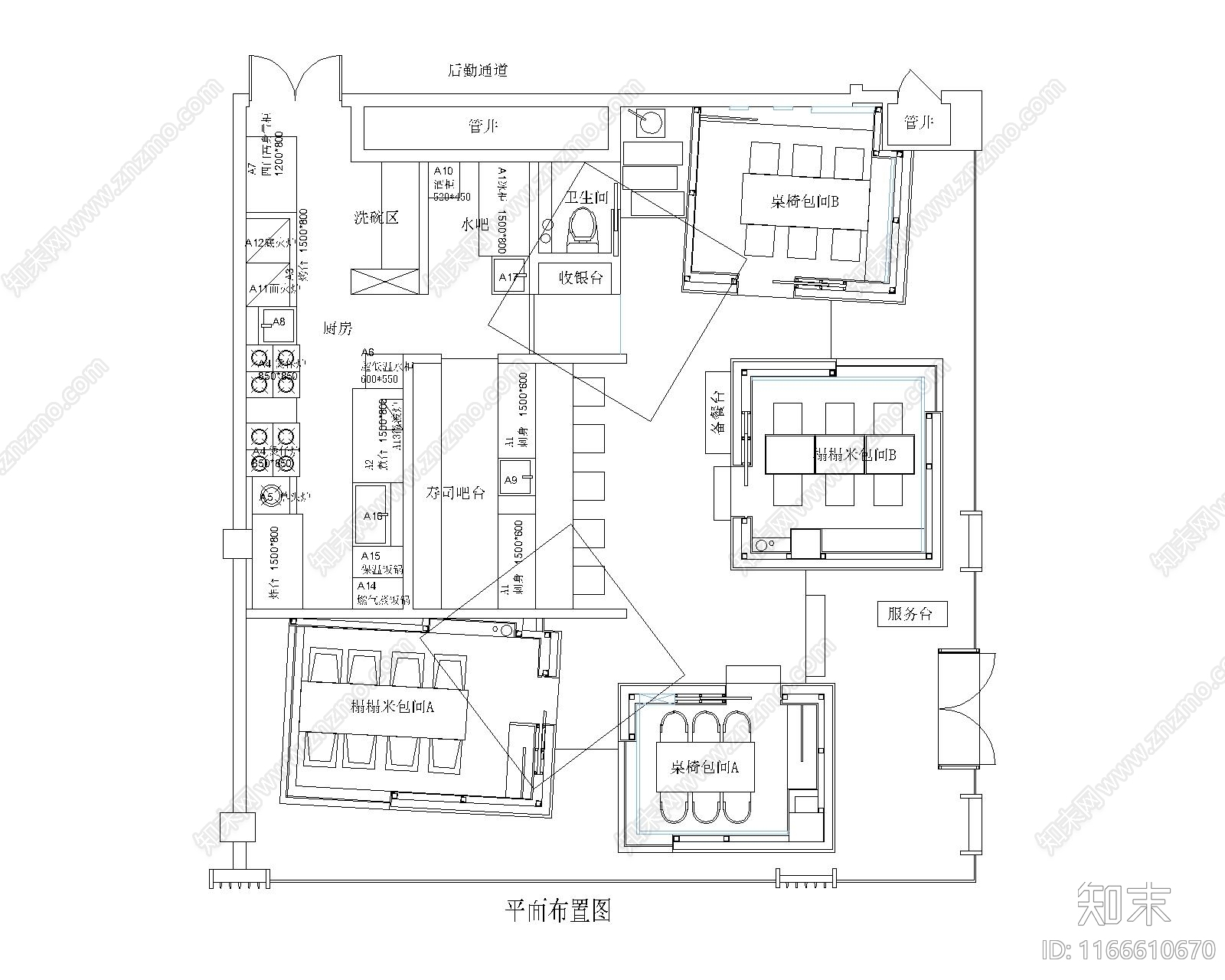 日式禅意其他餐饮空间cad施工图下载【ID:1166610670】