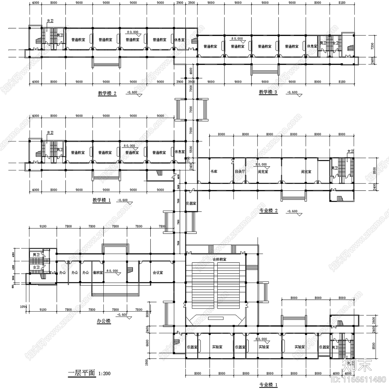 现代学校建筑cad施工图下载【ID:1166611480】