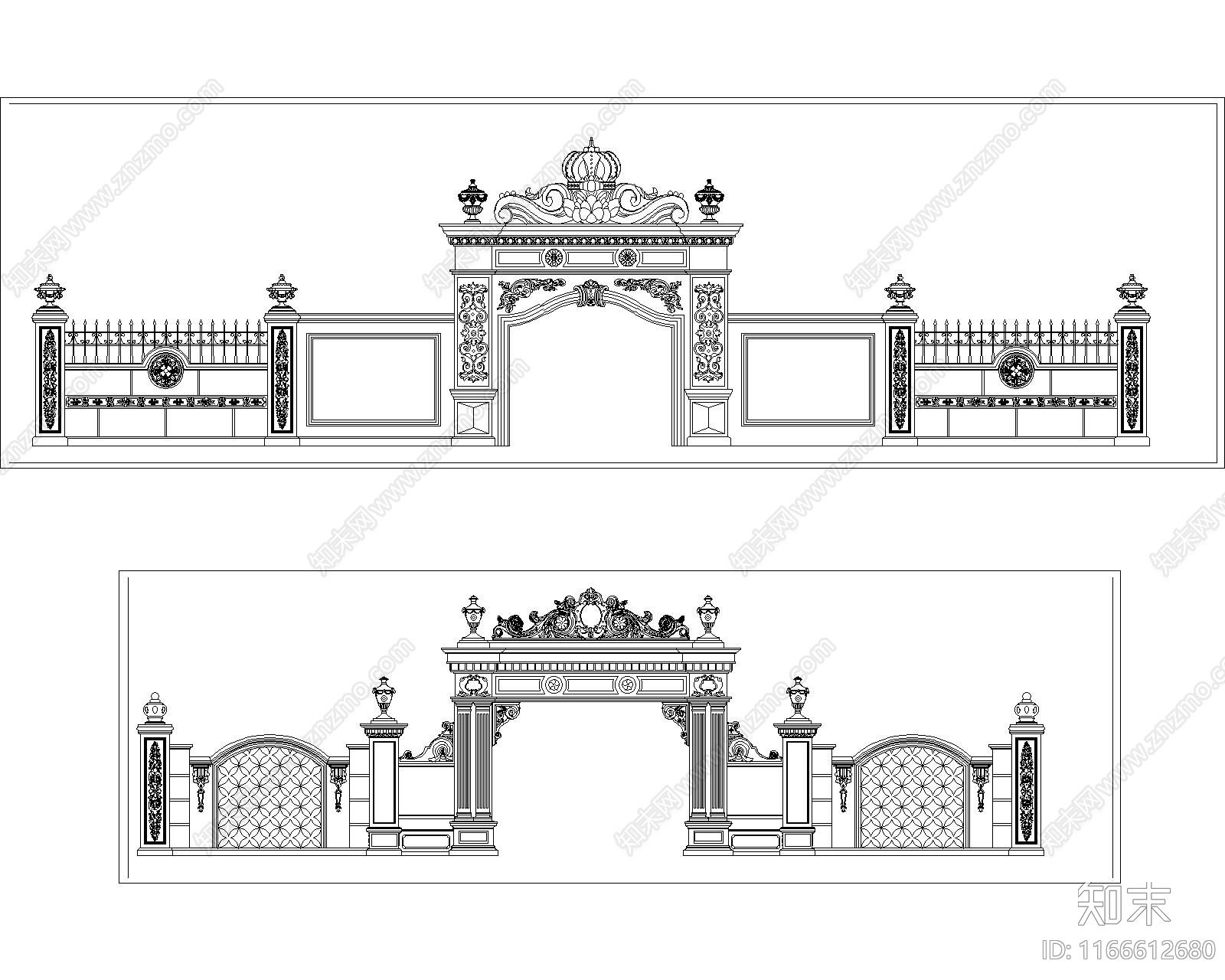 法式欧式别墅建筑cad施工图下载【ID:1166612680】