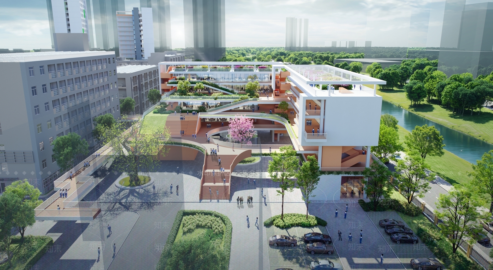 现代学校建筑SU模型精品下载_SketchUp模型_知末网