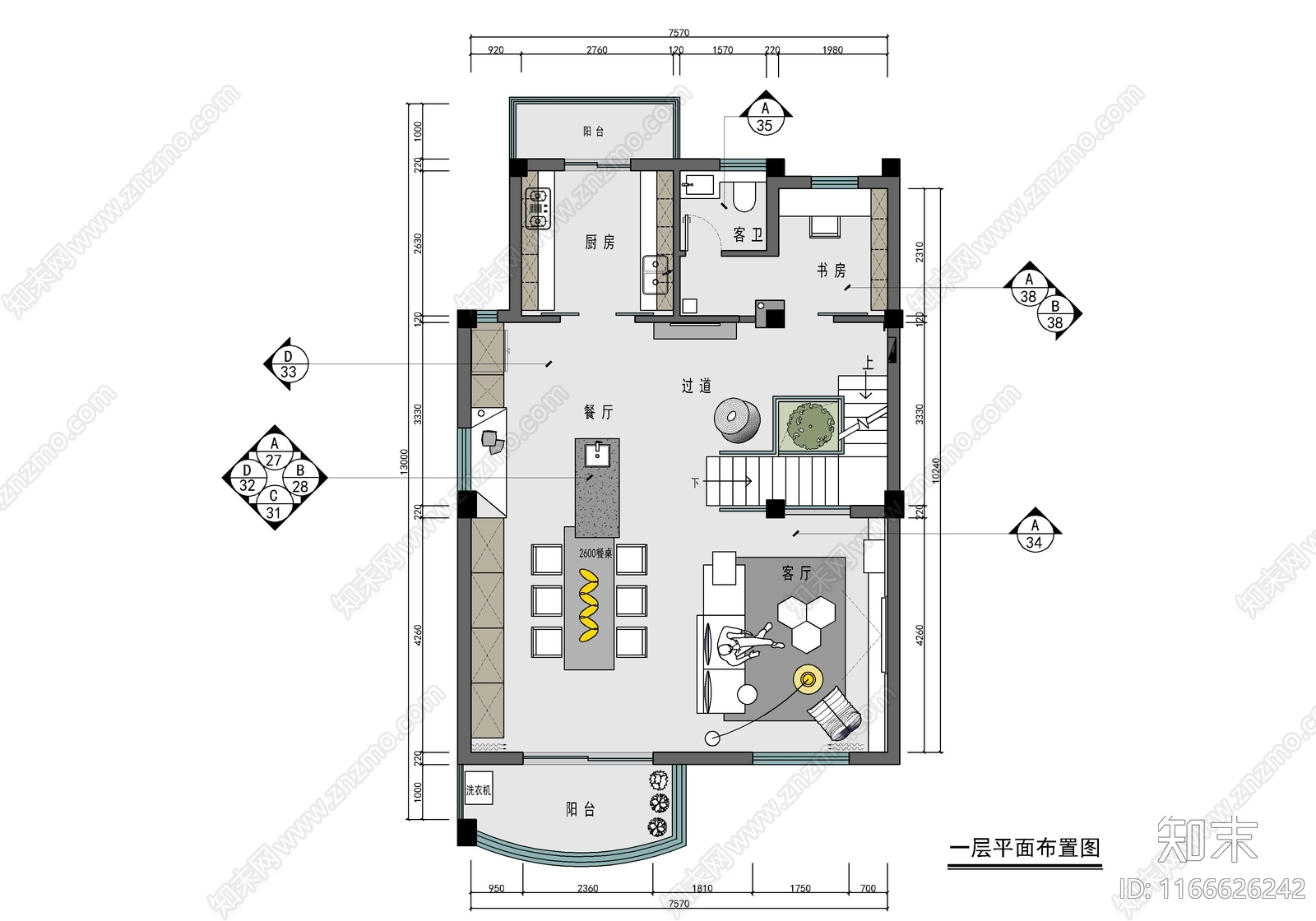 现代整体家装空间cad施工图下载【ID:1166626242】