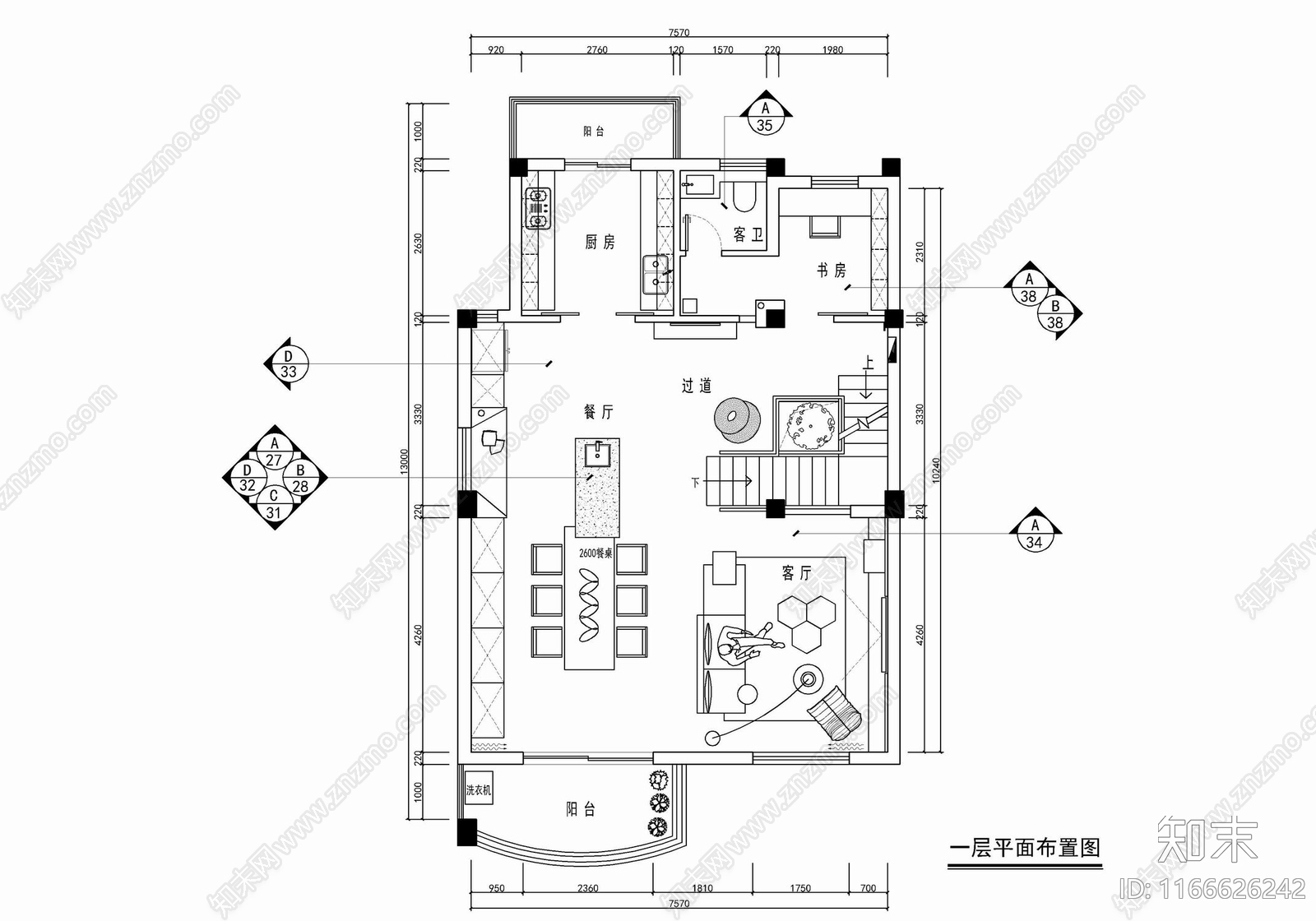 现代整体家装空间cad施工图下载【ID:1166626242】