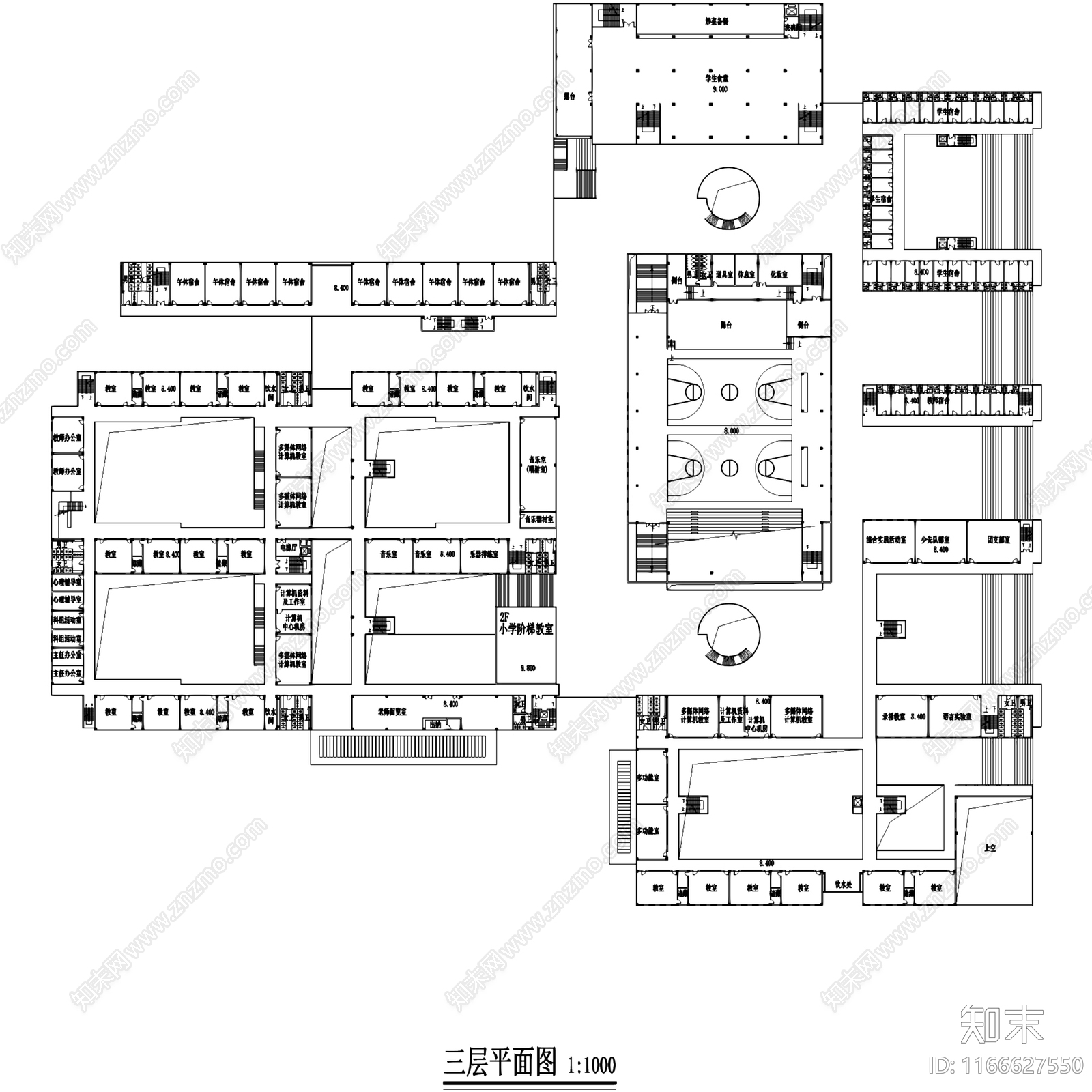 现代学校建筑cad施工图下载【ID:1166627550】