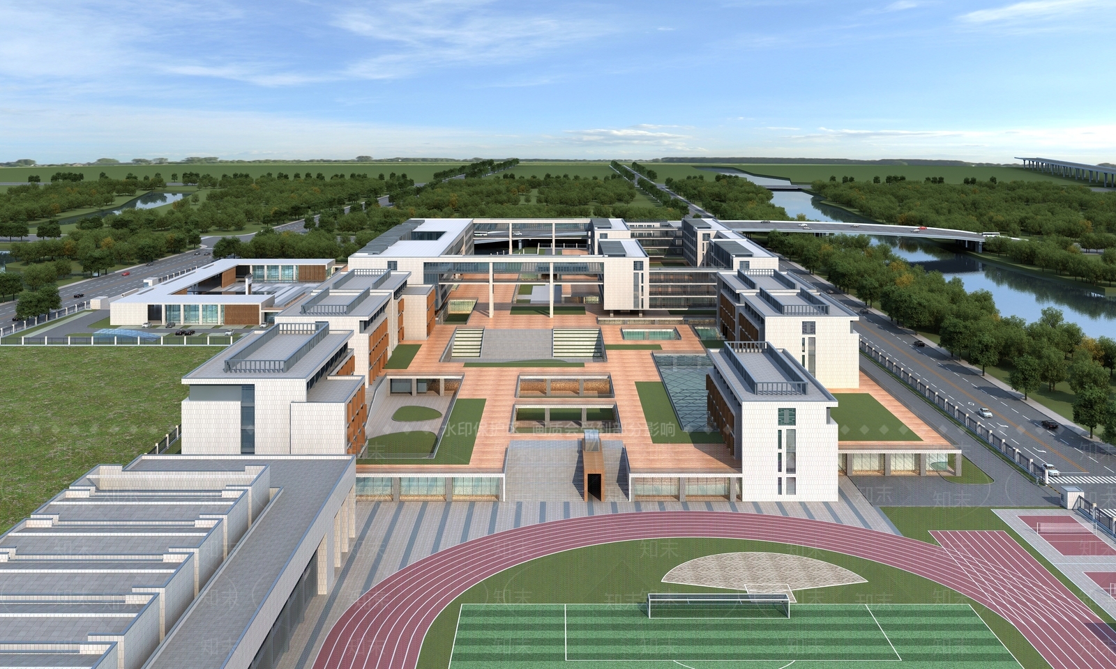 现代学校外观3D模型下载【ID:1166630095】