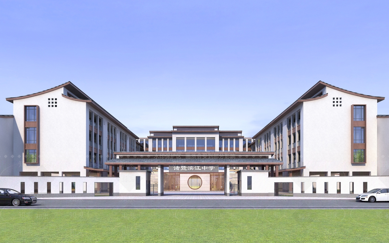 现代新中式学校外观3D模型下载【ID:1166630164】